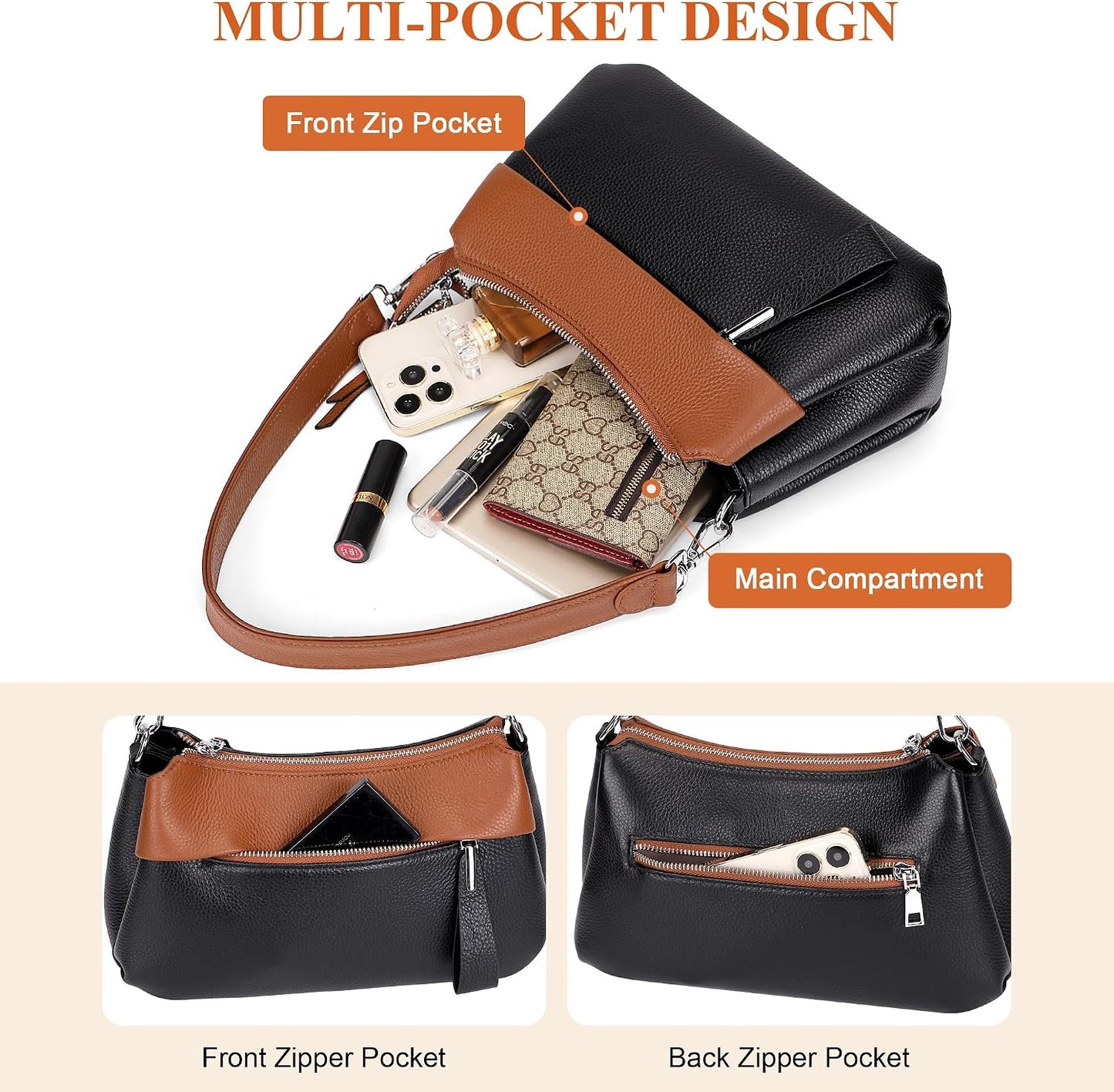 Over Earth Genuine Leather Crossbody Bags for Women Small Crossbody Handbag Shoulder Purses with 2 Detachable Straps
