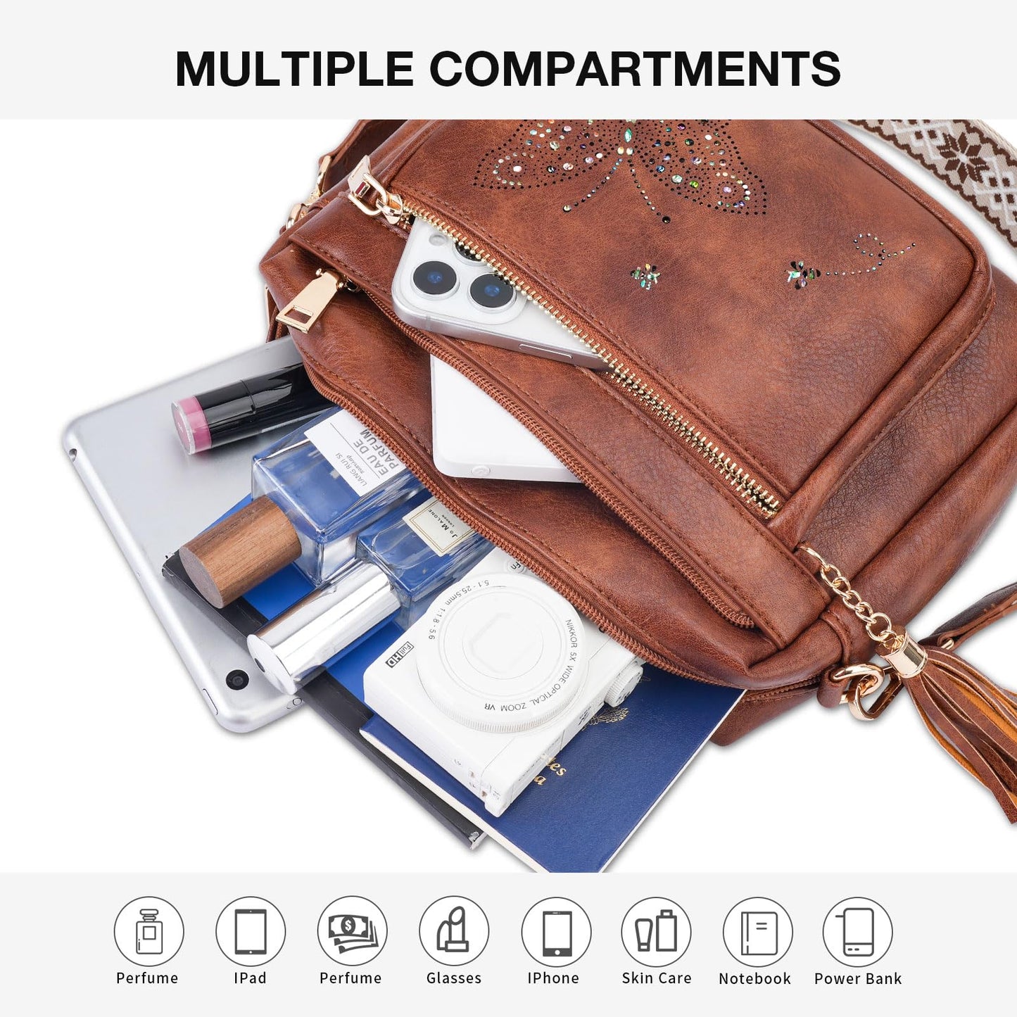 KITEVIUN Crossbody Bags for Women Trendy Leather Crossbody Purse Shoulder Handbags Butterfly Design