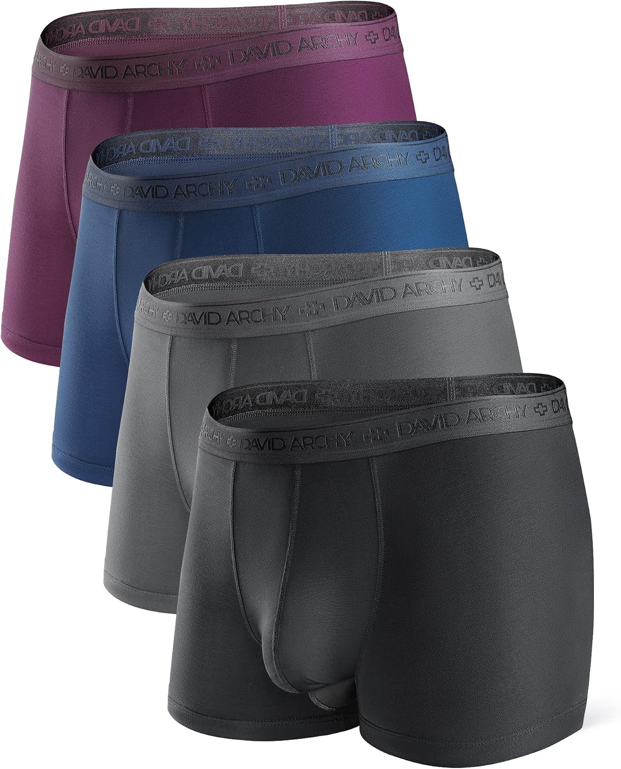 DAVID ARCHY Men's Underwear Modal Boxer Briefs Trunks Multi-Pack | Dual Pouch with Fly, Ultra Soft Second Skin Feel, Breathable Stretch Spandex, Anti Chafing, Daily Lounging Work Travel