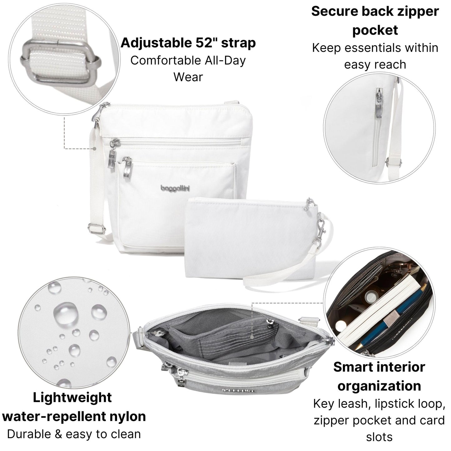 Baggallini Pocket Crossbody Bags for Women 8x8 Small Lightweight Durable Water-resistant Travel Purse W/Rfid
