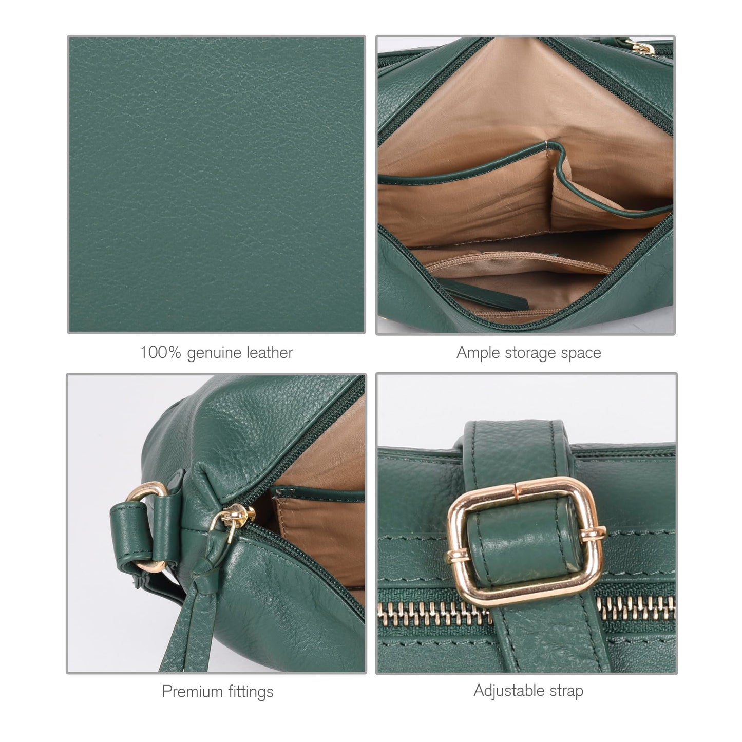 Oak Leathers Women's Crossbody Bag - Genuine Leather Crossover Shoulder Purse With Adjustable Sling Strap - Medium Size