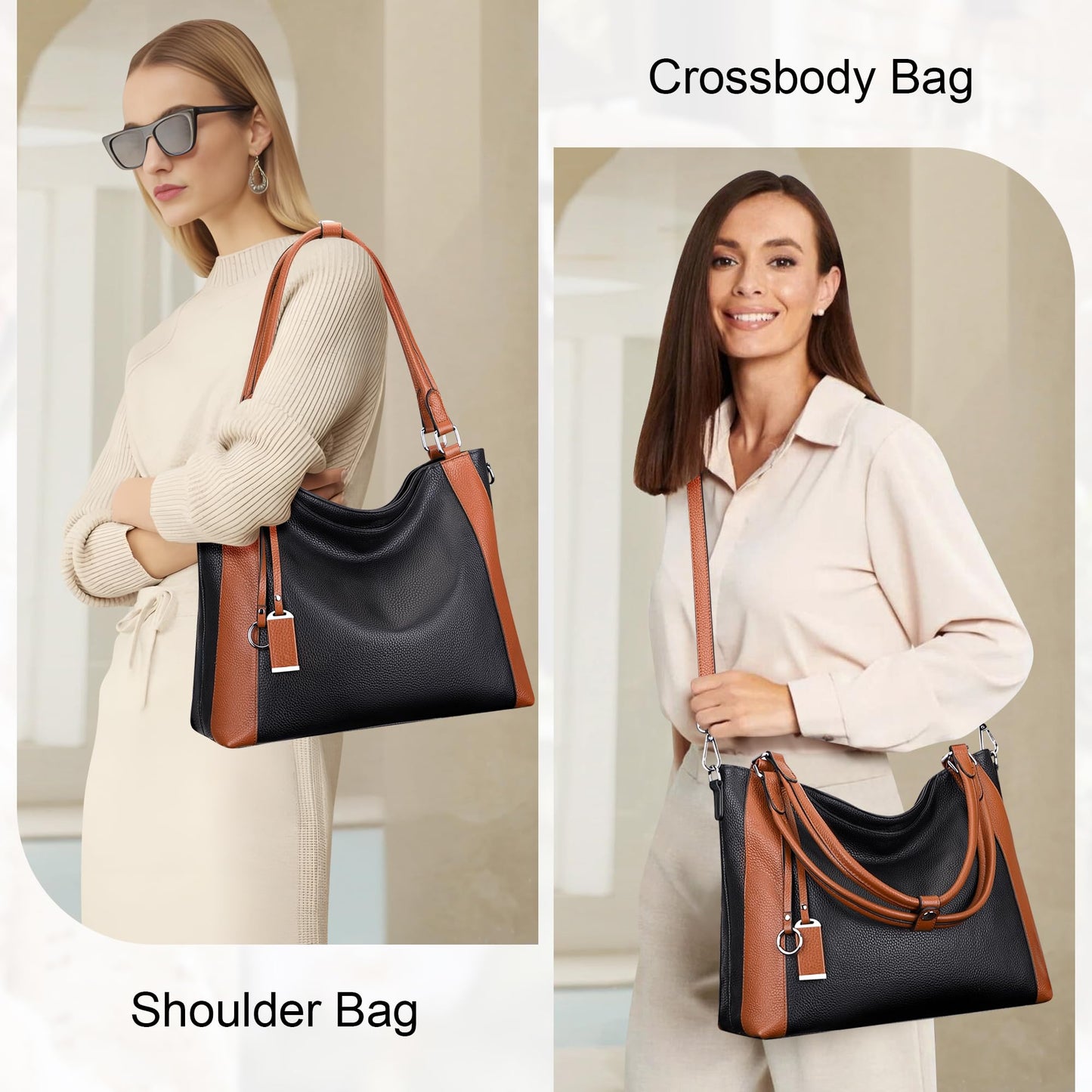 Over Earth Genuine Leather Purses for Women Large Hobo Bags Lady Shoulder Handbags with Detachable Strap