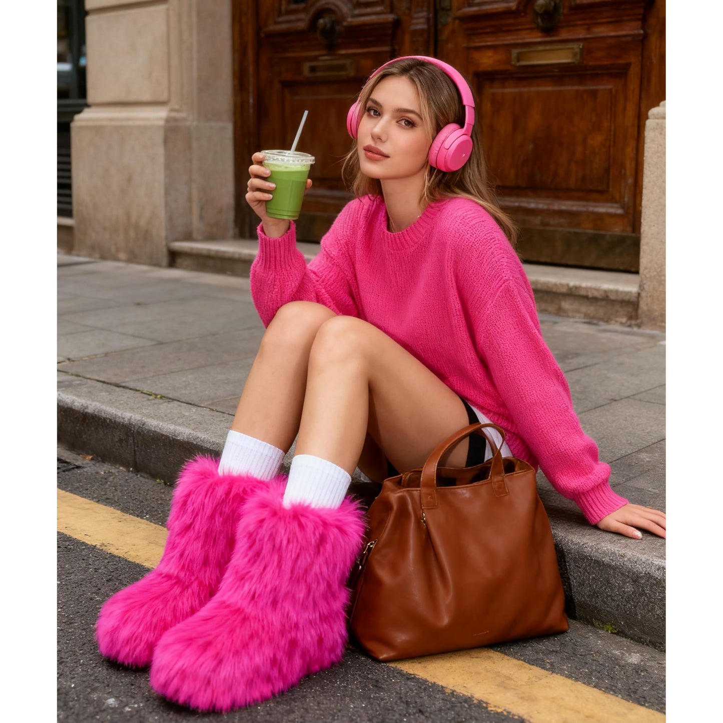 Wnshonzy Fur Boots for Women Snow Furry Fluffy Platform Flat Ankle Mini Boot Winter Round Toe Y2k Comfortable Mid-Calf Short Outdoor 2025