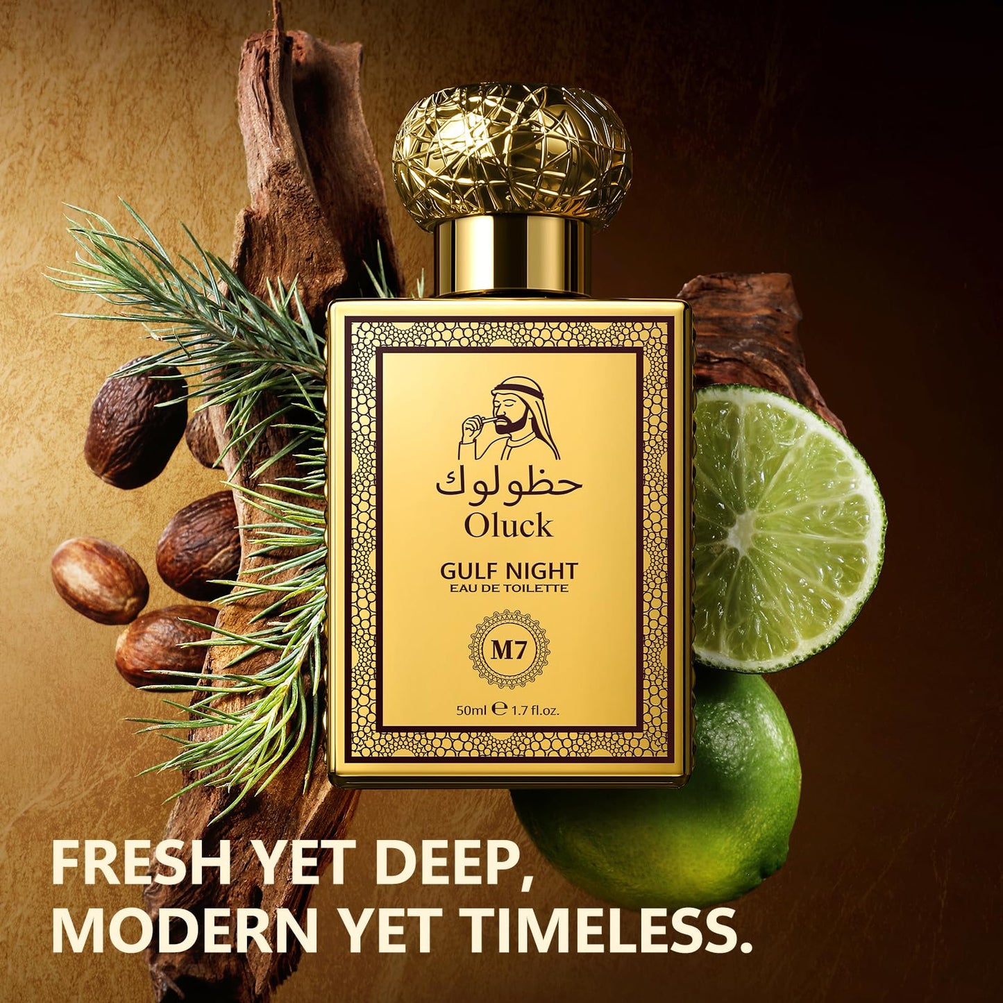 Oluck Gulf Night Perfume M7 Cologne for Women & Men, Lemon Pineapple Nutmeg Cedarwood Vanilla Notes, Middle Eastern Fragrance