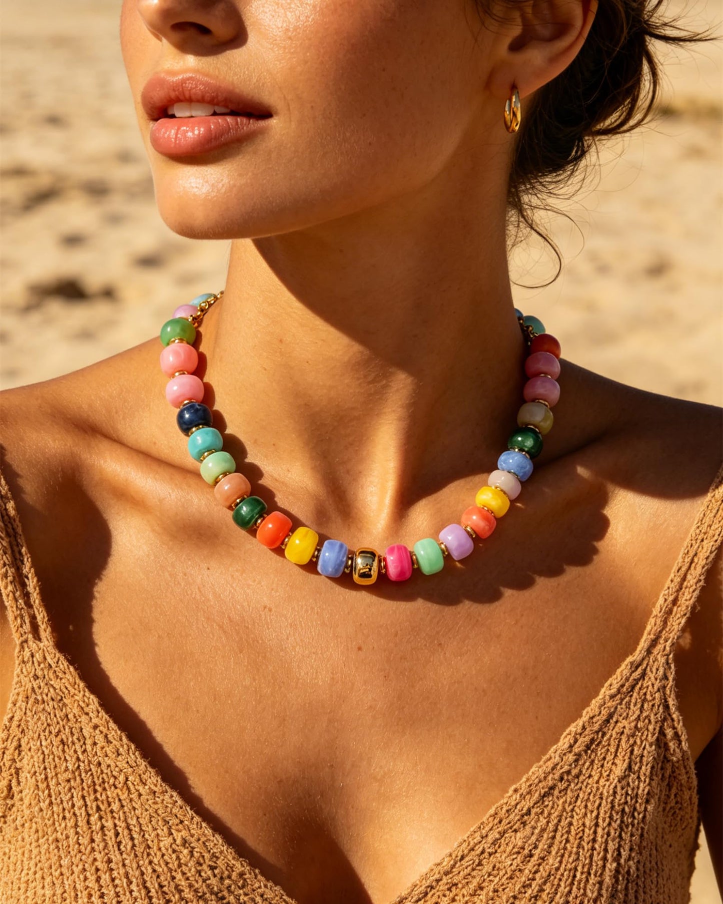 Chunky Beaded Statement Necklace for Women Trendy Colorful Boho Resin Bead Choker Necklaces Summer Handmade Jewelry Gifts Accessories