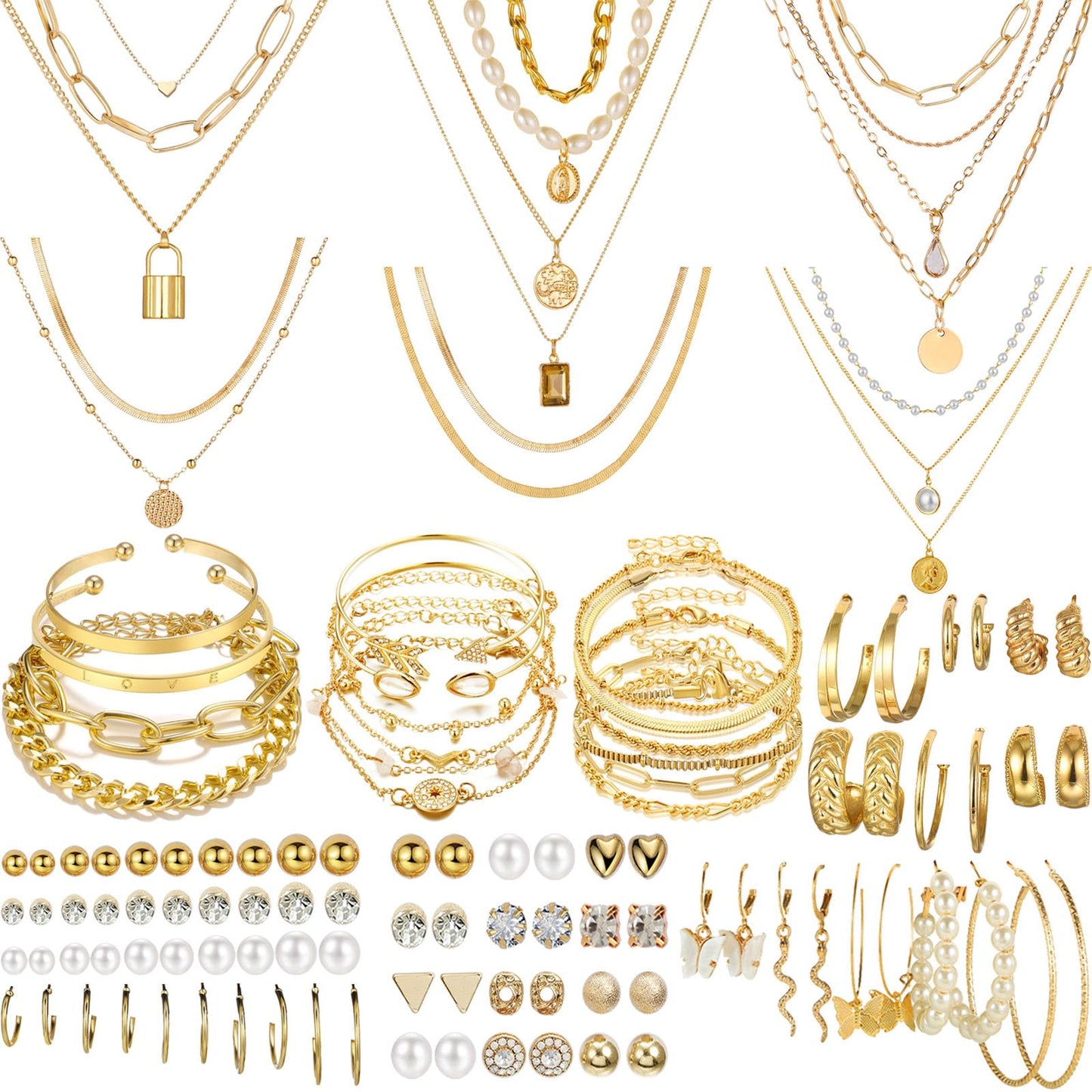 69-Piece Gold Jewelry Set for Women | Necklaces, Bracelets & Earrings