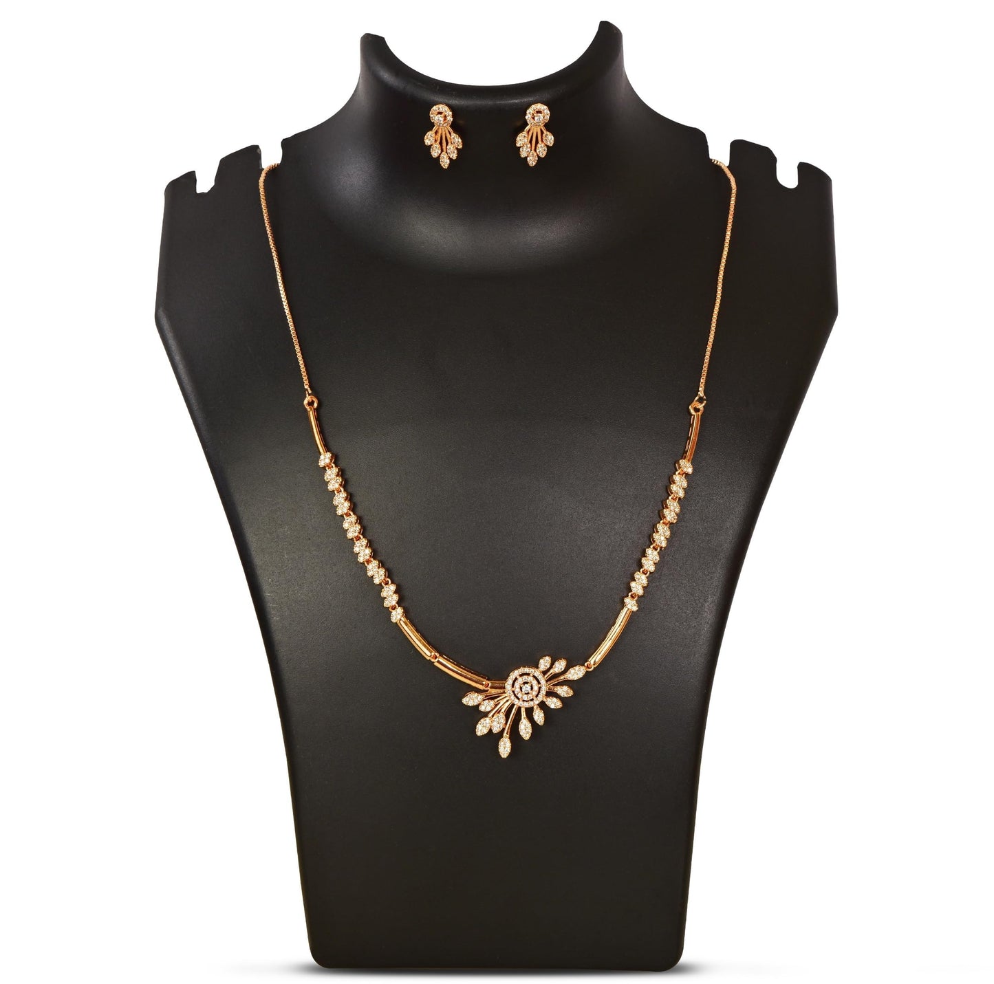 Nilu's Collection American Diamond Stone Studded | Rose Gold/Silver Plated | Anti Tarnish Jewellery Set for Women | Matching Earrings Perfect for Weddings and Special Occasions