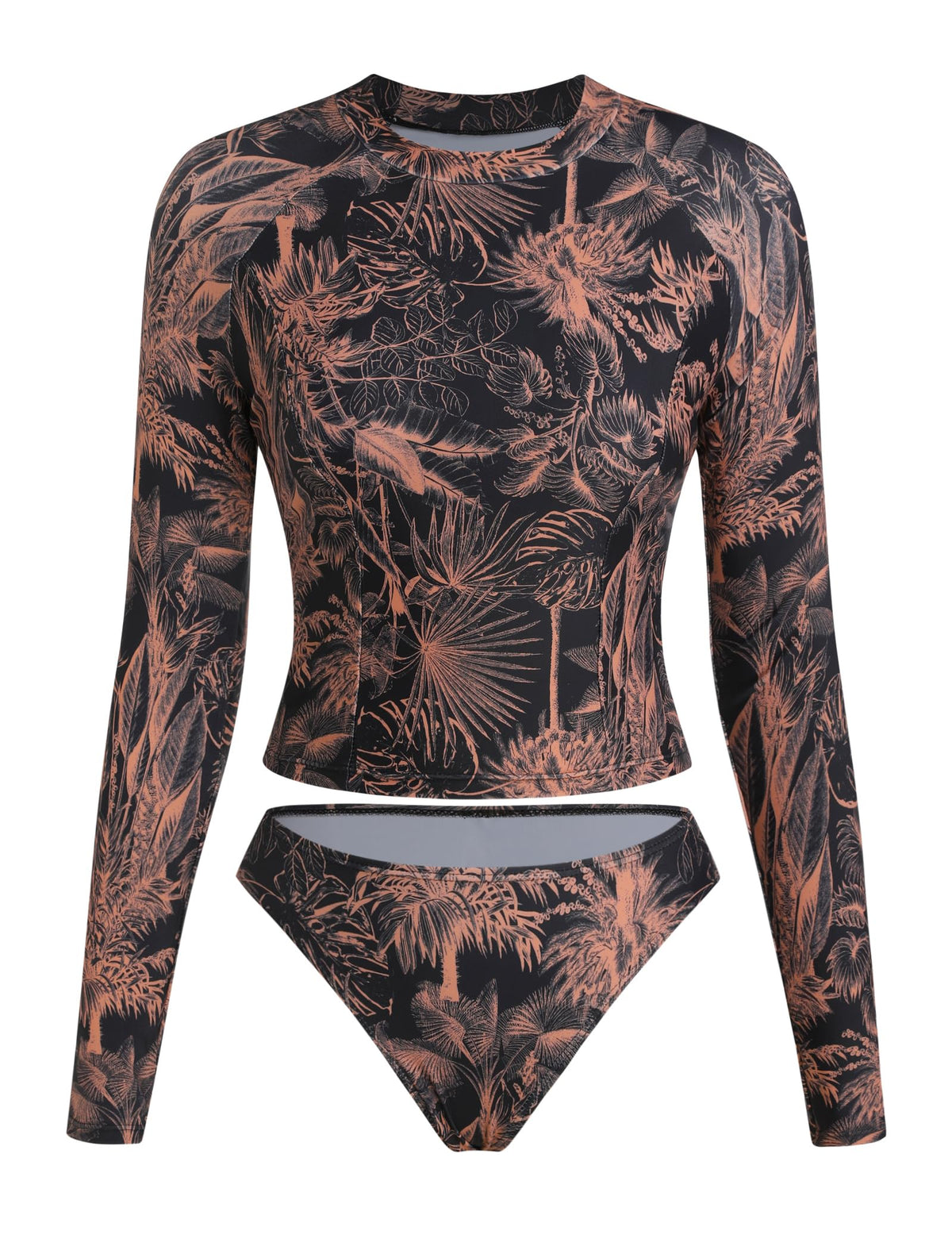 ZAFUL Womens Rash Guard Swimsuits Long Sleeve Sun Protection Bathing Suit Tropical Swim Shirts with Briefs Multi Floral S