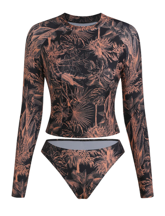 ZAFUL Womens Rash Guard Swimsuits Long Sleeve Sun Protection Bathing Suit Tropical Swim Shirts with Briefs Multi Floral S