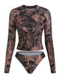 ZAFUL Womens Rash Guard Swimsuits Long Sleeve Sun Protection Bathing Suit Tropical Swim Shirts with Briefs Multi Floral S