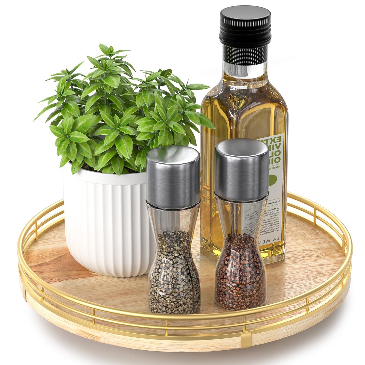AMH Lazy Susan Wooden Organizer for Table Top