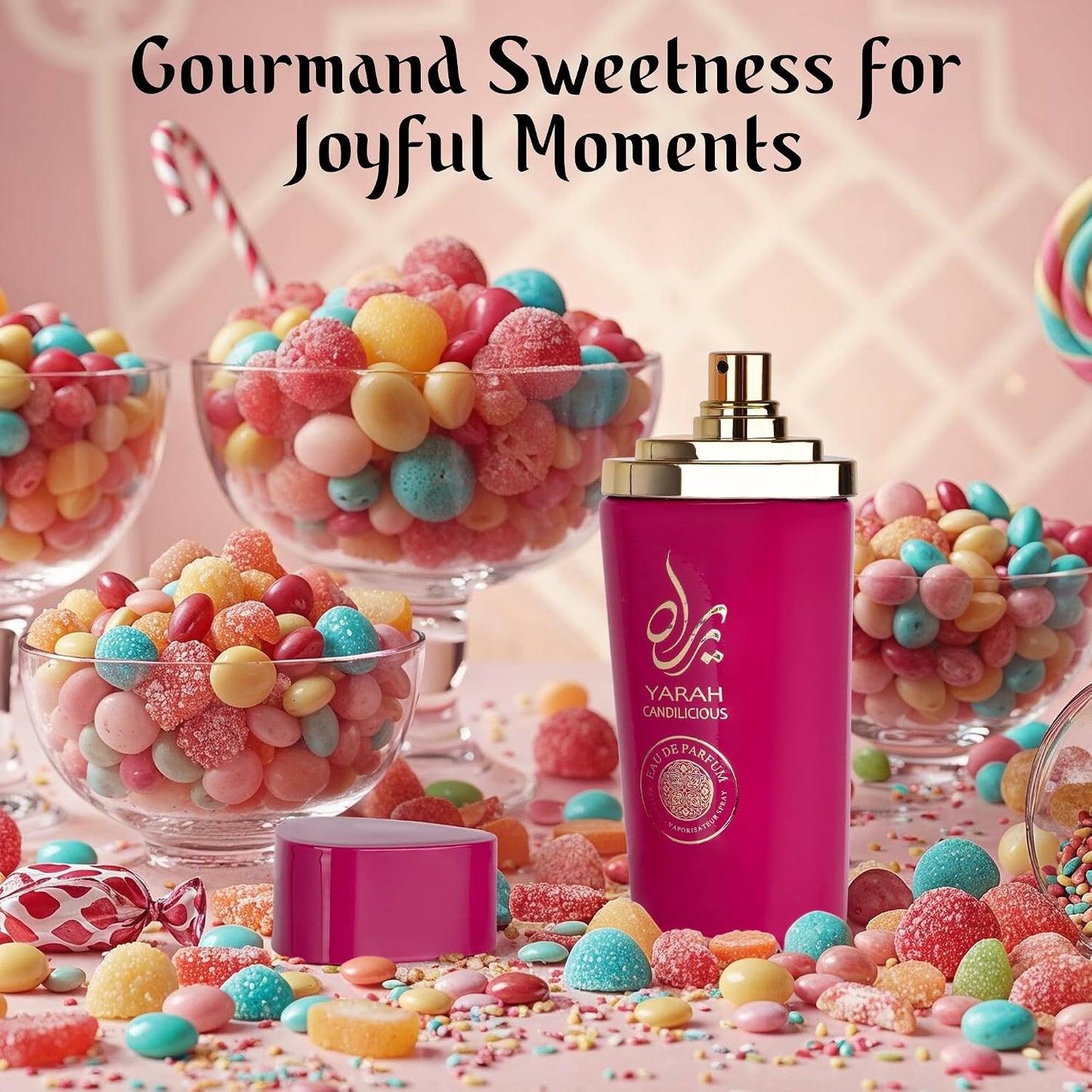 SAADAH Yarah Candilicious Eau De Parfum for Women 4.0 Fl.oz, 120ml Fruity Floral Gourmand Perfume, Sweet Strawberry Vanilla Cotton Candy, Gardenia Amber Musk, Long Lasting Luxury Fragrance