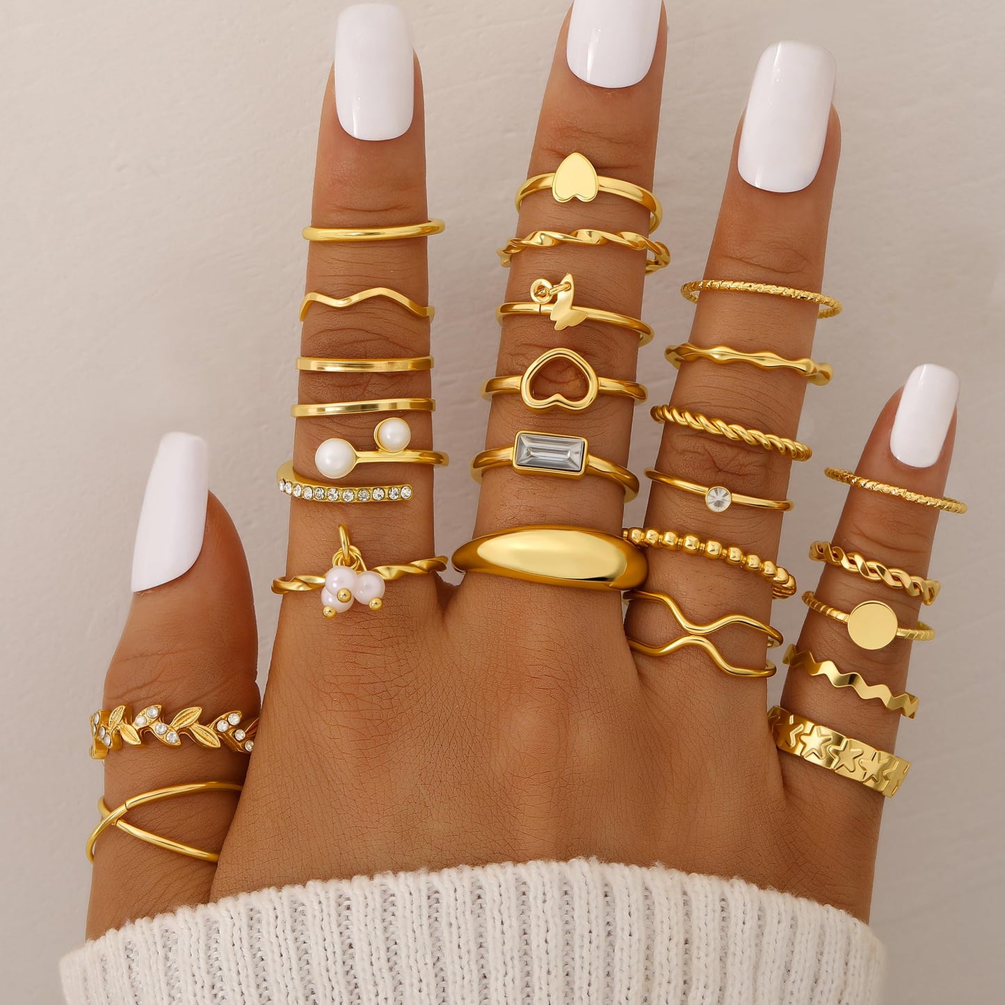 Jewelry 68 Pcs Gold Jewelry Set for Women with 7 Necklace, 17 Bracelet, 5 Hoop Earrings, 15 Stud Earrings, 24 Knuckle Rings for Women Jewelry Set for Women Gift