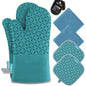 KEGOUU Oven Mitts and Pot Holders 6pcs Set, Kitchen Oven Glove High Heat Resistant 500 Degree Extra Long Oven Mitts and Potholder with Non-Slip Silicone Surface for Cooking (Gray)