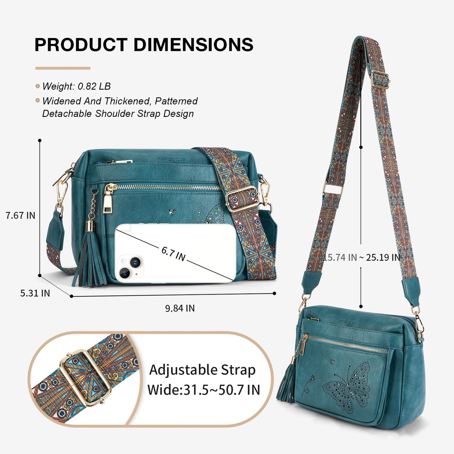 KITEVIUN Crossbody Bags for Women Trendy Leather Crossbody Purse Shoulder Handbags Butterfly Design