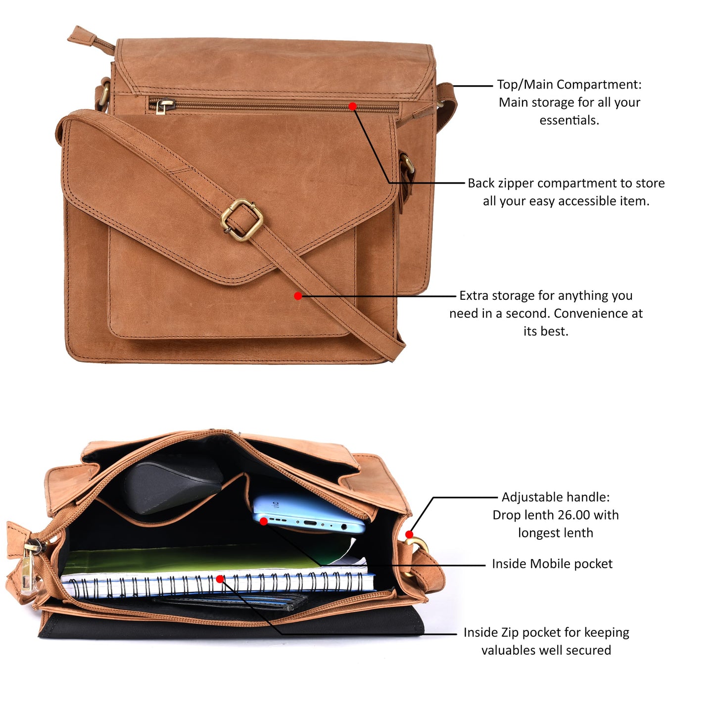 Leather Flapover Crossbody Handbag Purse for Women with Adjustable Strap & Overflap Snap Closure Tote/Bag