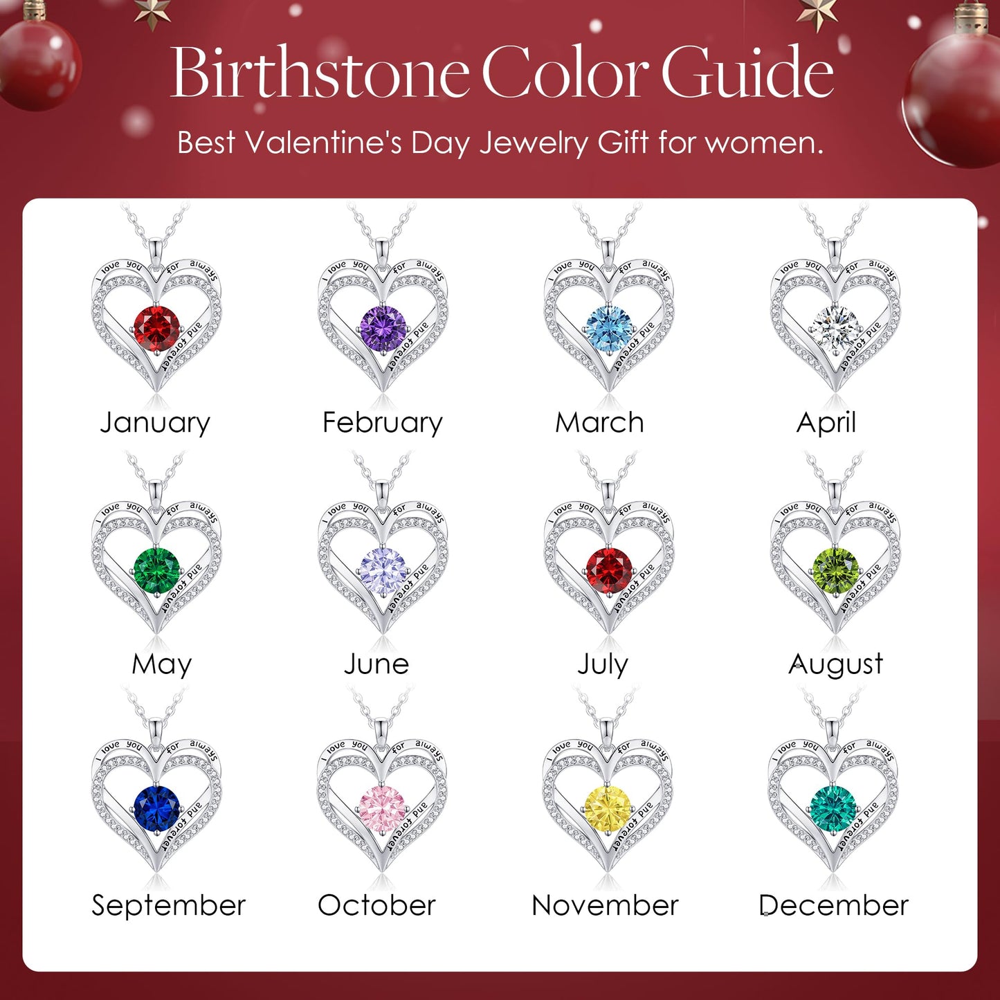 LOUISA SECRET Double Love Heart Birthstone Necklaces for Women, Birthday Gift for Girlfriend, Anniversary Jewelry Gift for Her, 925 Sterling Silver Jewelry Christmas Anniversary Birthday Present Gifts for Wife Girlfriend Mom Grandma Daughter