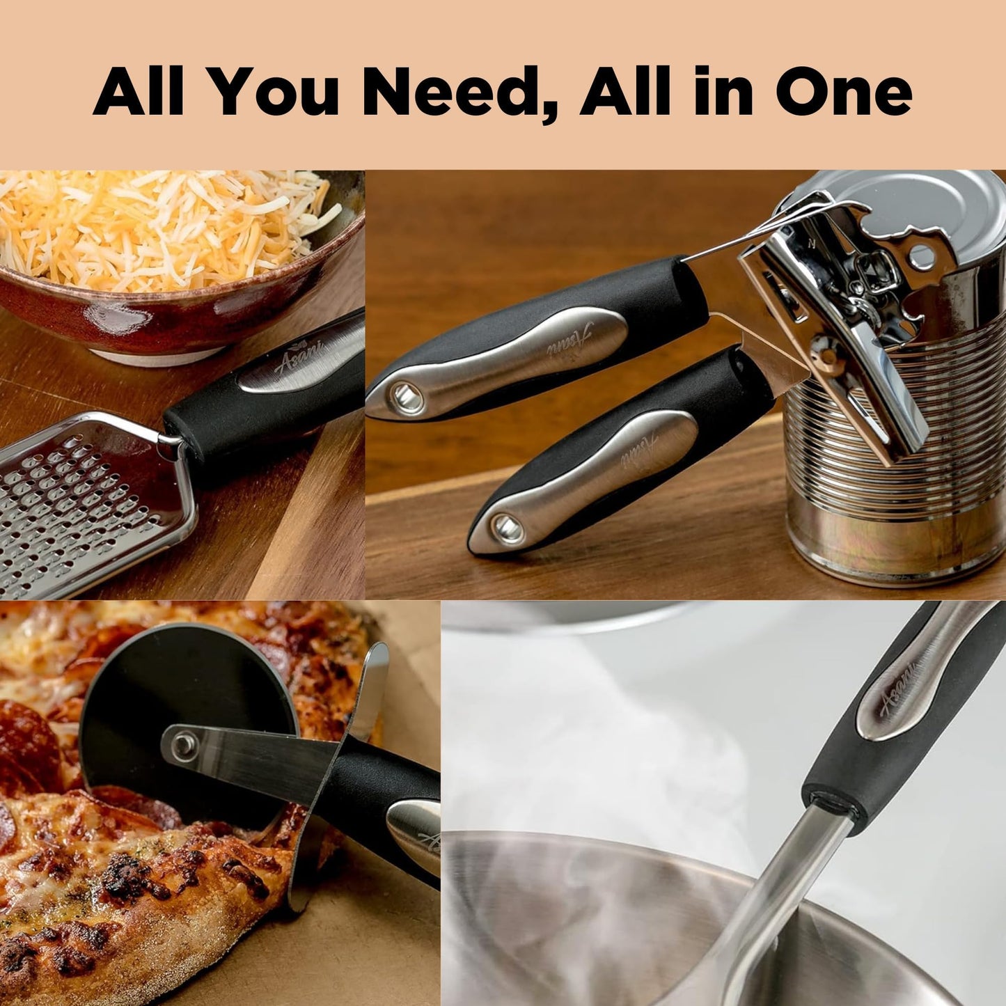 Asani 25-Piece Stainless Steel Kitchen Utensil Set | Non-Stick Cooking Gadgets and Tools Kit | Durable Dishwasher-Safe Cookware Set | Kitchenware Gift Idea, Best New Apartment Essentials