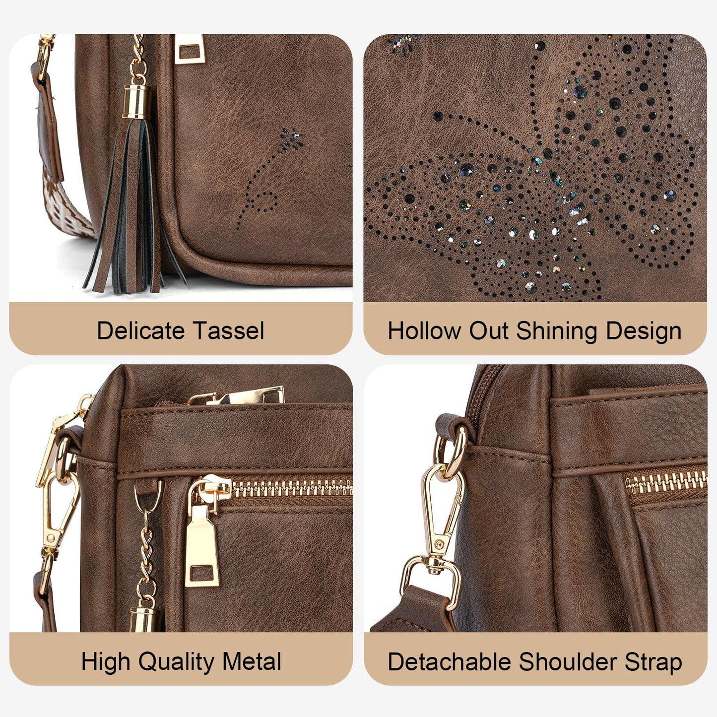KITEVIUN Crossbody Bags for Women Trendy Leather Crossbody Purse Shoulder Handbags Butterfly Design