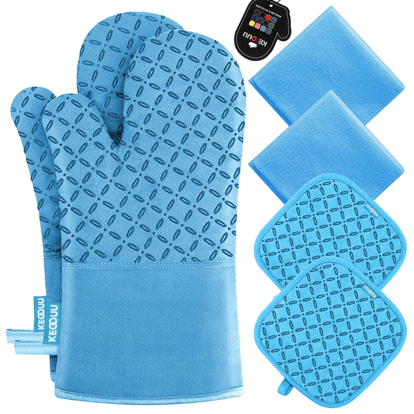 KEGOUU Oven Mitts and Pot Holders 6pcs Set, Kitchen Oven Glove High Heat Resistant 500 Degree Extra Long Oven Mitts and Potholder with Non-Slip Silicone Surface for Cooking (Gray)