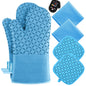 KEGOUU Oven Mitts and Pot Holders 6pcs Set, Kitchen Oven Glove High Heat Resistant 500 Degree Extra Long Oven Mitts and Potholder with Non-Slip Silicone Surface for Cooking (Gray)
