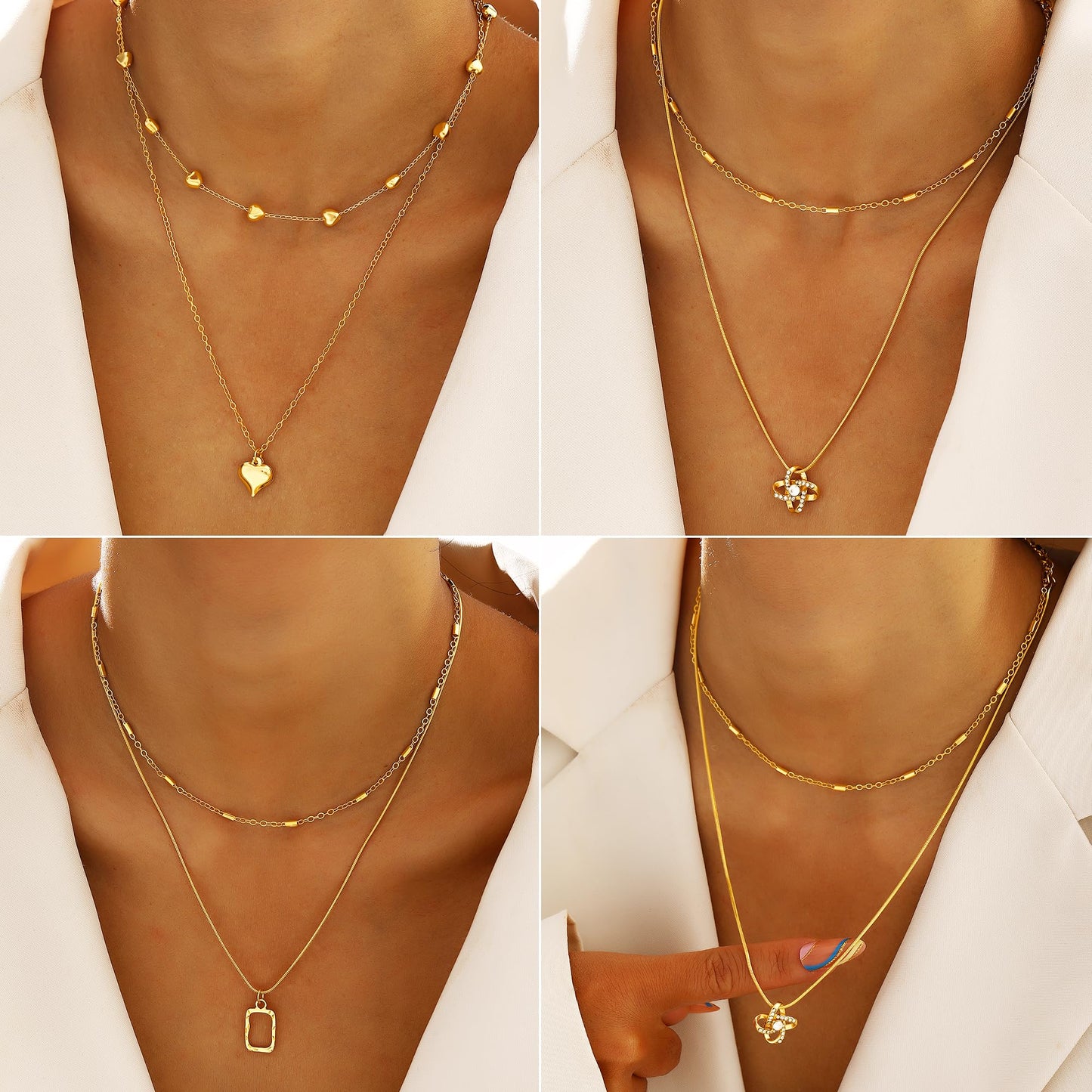 Jewelry 68 Pcs Gold Jewelry Set for Women with 7 Necklace, 17 Bracelet, 5 Hoop Earrings, 15 Stud Earrings, 24 Knuckle Rings for Women Jewelry Set for Women Gift