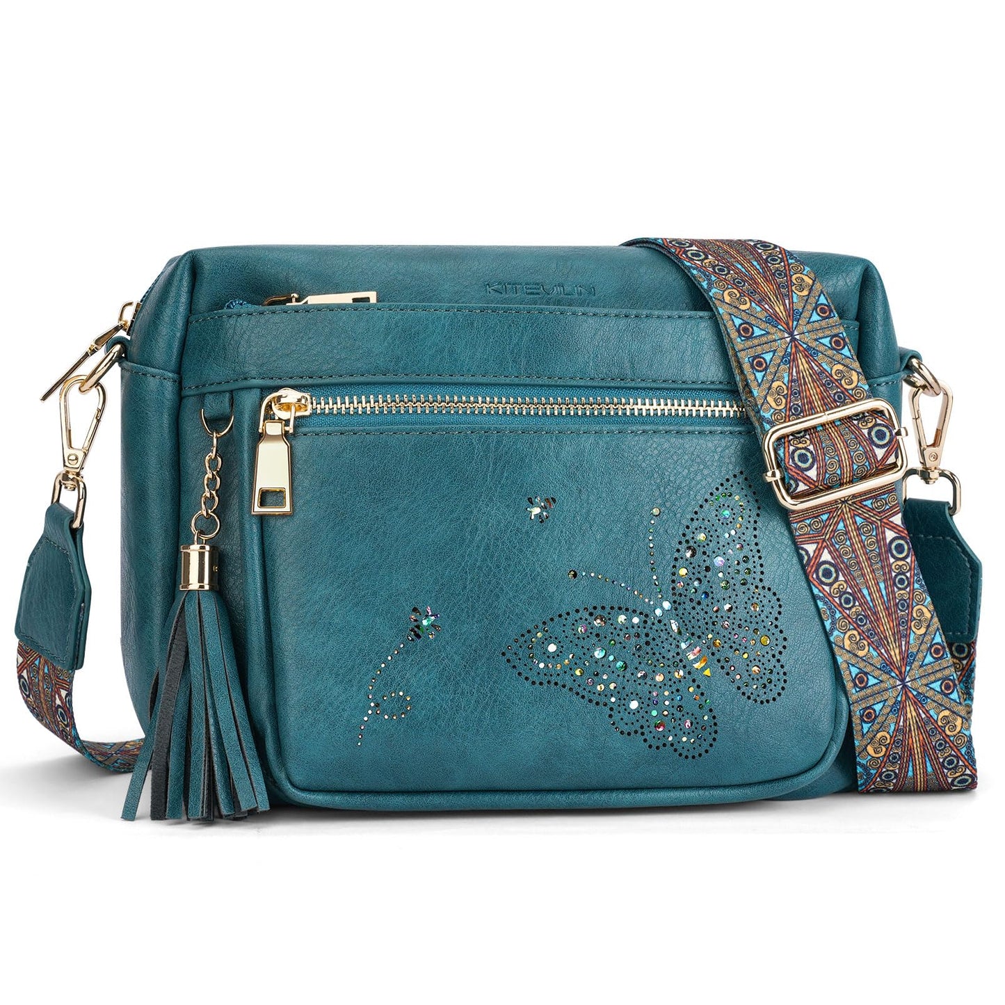 KITEVIUN Crossbody Bags for Women Trendy Leather Crossbody Purse Shoulder Handbags Butterfly Design