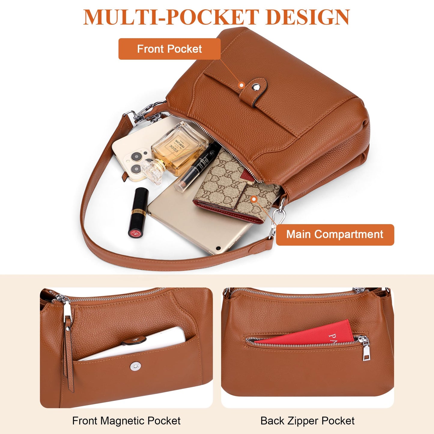 Over Earth Genuine Leather Small Hobo Crossbody Bags for Women Shoulder Purses and Handbags