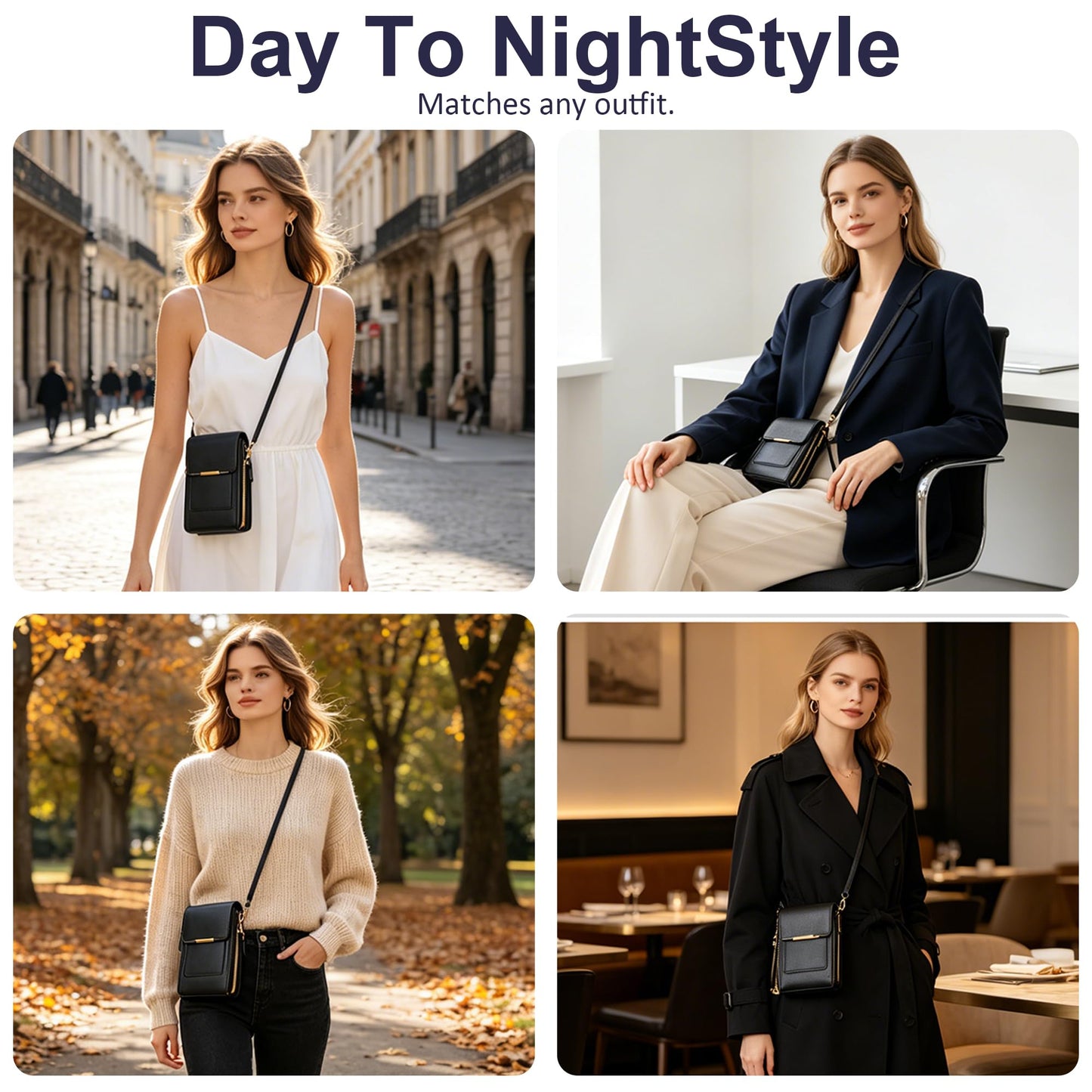 Phone Purse Crossbody Bags for Women, Small Touch Screen Travel Wallet, Anti Theft Leather Messenger Bag