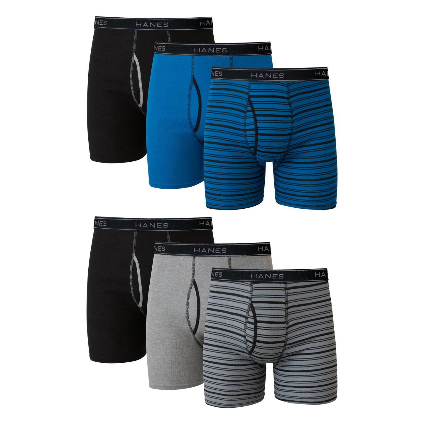 Hanes Men Hanes Boxer Briefs, Cool Dri Moisture-Wicking Underwear, Cotton No-Ride-up for Men, 6 Pack - Striped Assorted, Multi-Packs Available XXL