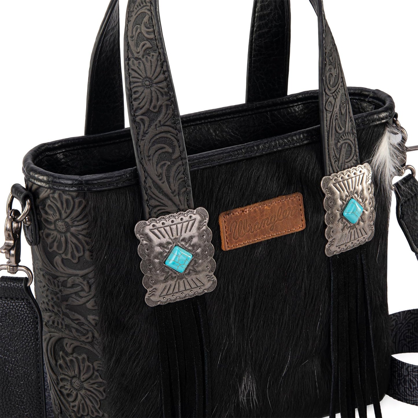 Montana West Wrangler Cowhide Tote Bag for Women Western Tooling Handbag Leather Fringing with Turquoise Stone Concho
