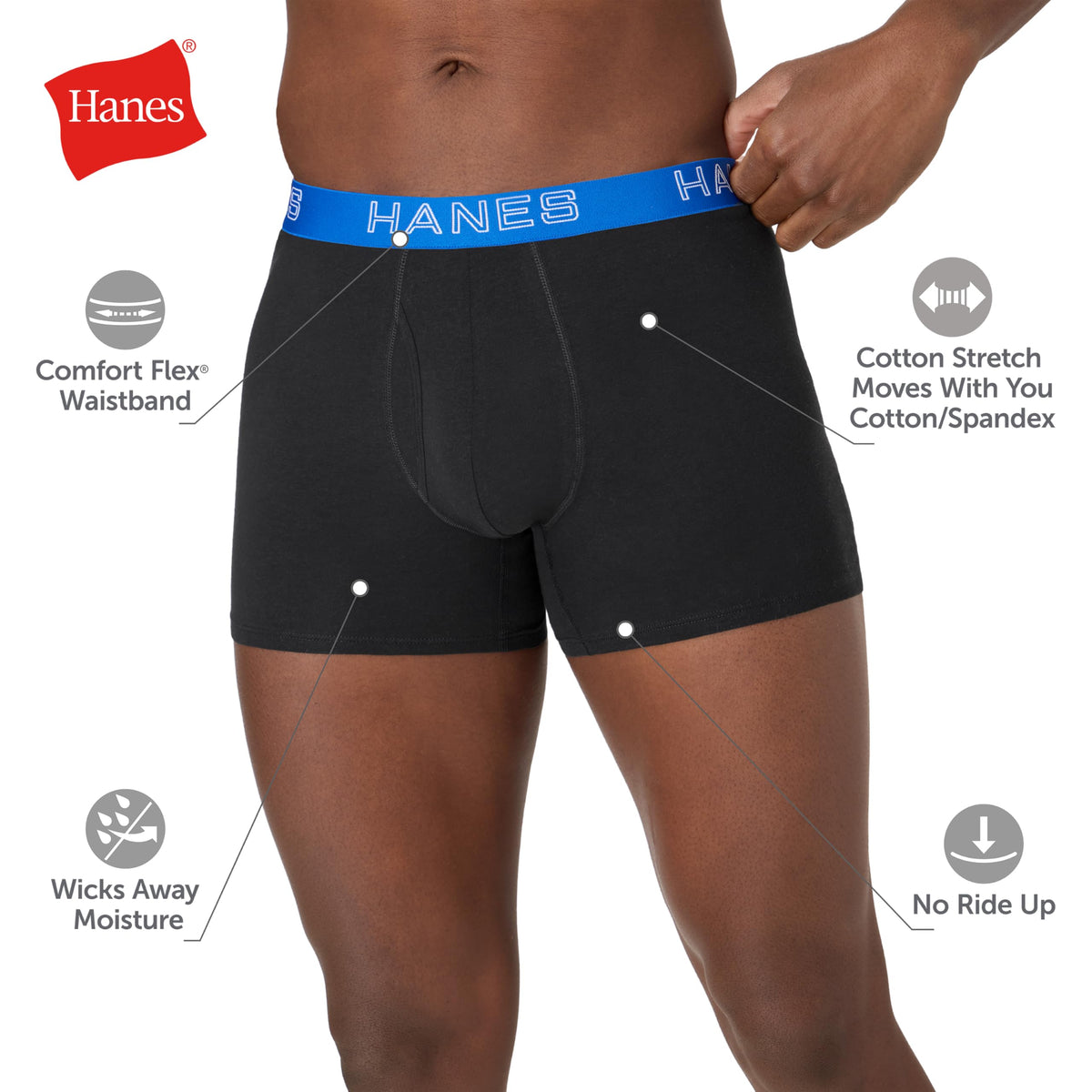 Hanes Mens Underwear Briefs, Cotton Stretch Moisture-wicking Multi-pack Boxer, Black - 6 Pack, XX-Large US