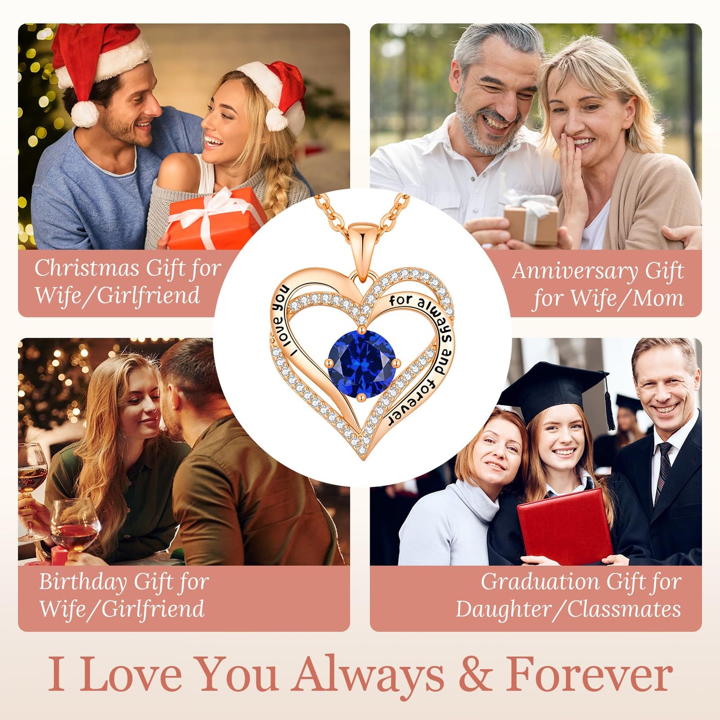 CDE Forever Love Heart Necklaces for Women, Wedding Anniversary, Valentine's，Birthday Mothers Christmas Day Gifts for Mom, Mother, Wife, S925 Silver Jewelry with Birthstone Pendant