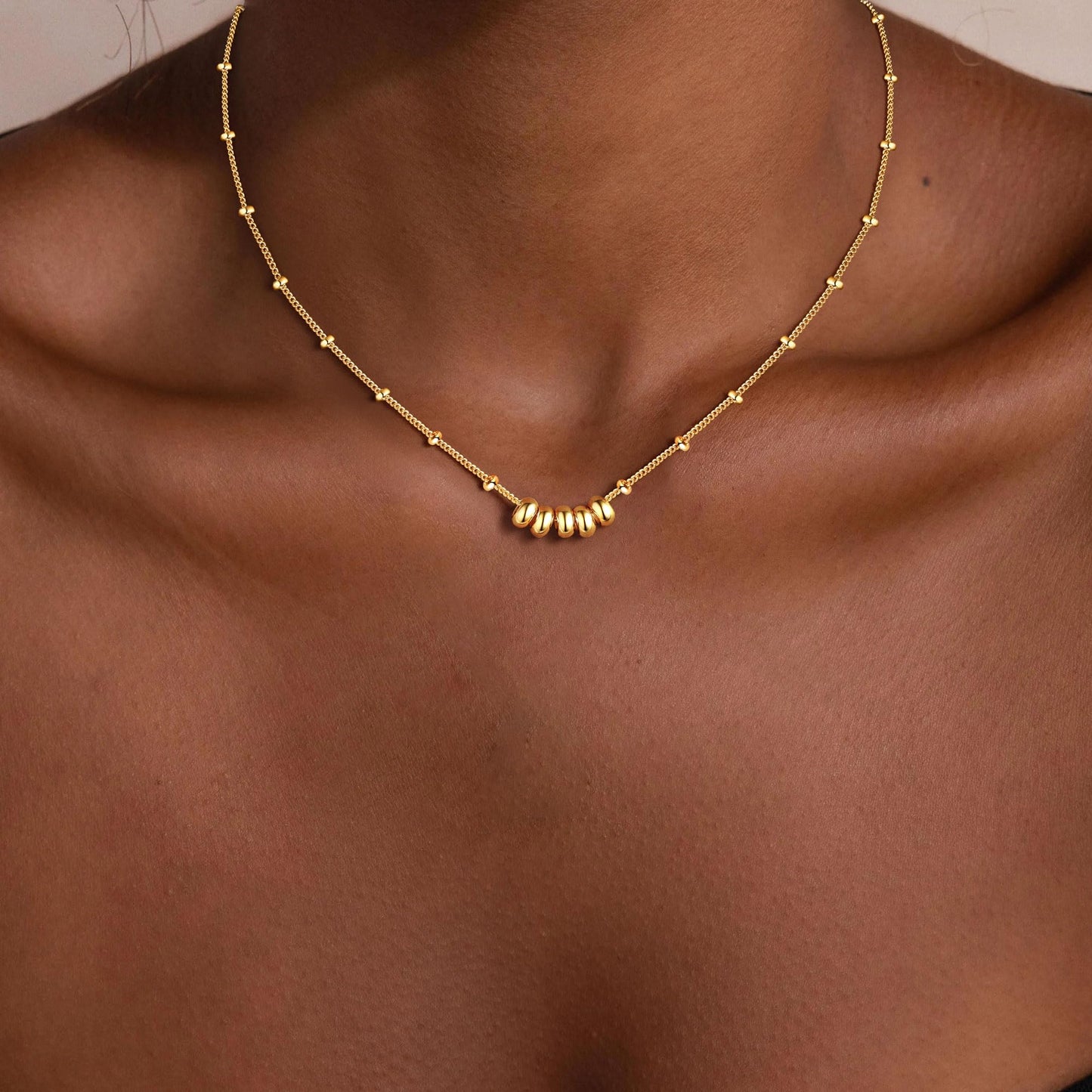 M MOOHAM Gold Necklace for Women Non Tarnish - Dainty 14K Gold Plated Beaded Chain Small Pendant Necklaces Simple Pearl Circle Beads Teardrop Pendant Necklace for Women Trendy Jewelry Gifts
