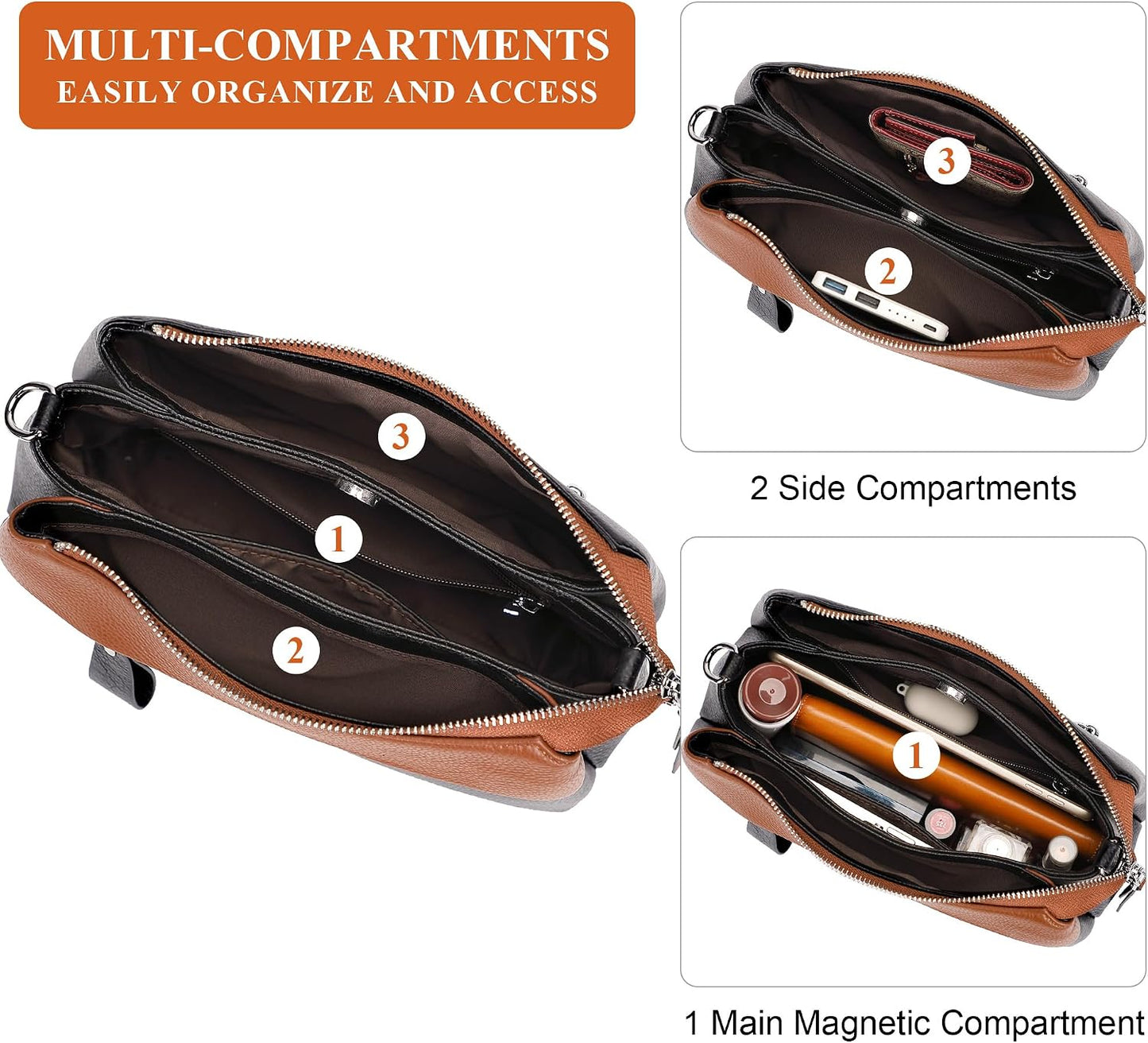 Over Earth Genuine Leather Crossbody Bags for Women Small Crossbody Handbag Shoulder Purses with 2 Detachable Straps