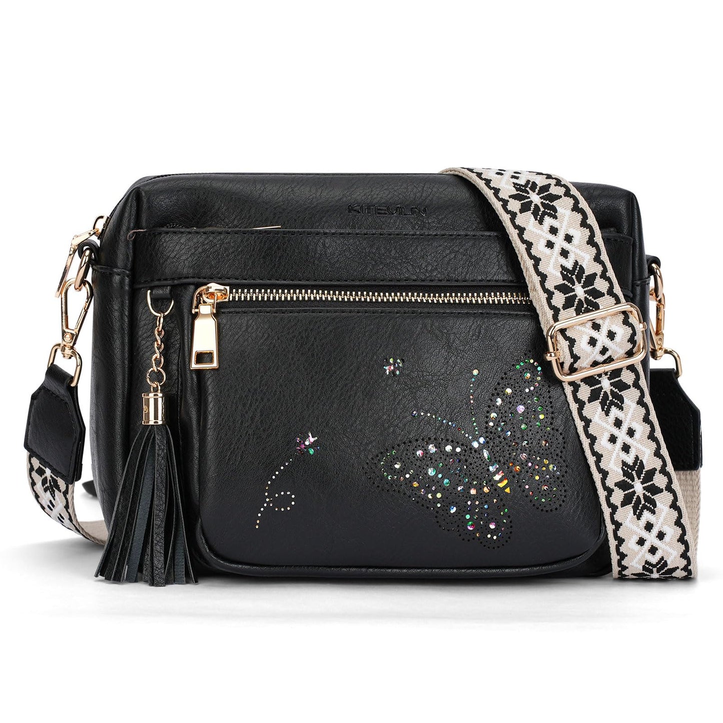 KITEVIUN Crossbody Bags for Women Trendy Leather Crossbody Purse Shoulder Handbags Butterfly Design