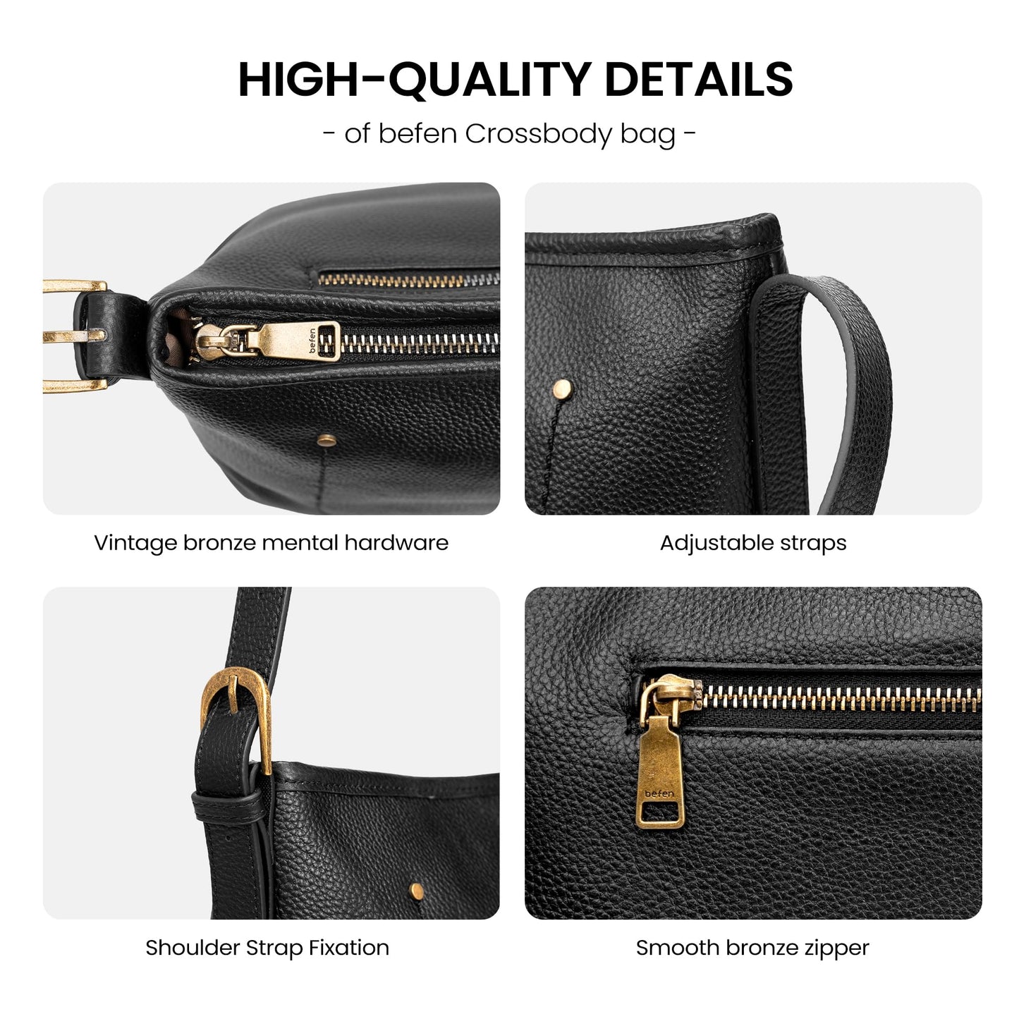 befen Genuine Leather Purses for Women, RFID Medium Leather Crossbody Bags Shoulder Purse Handbags