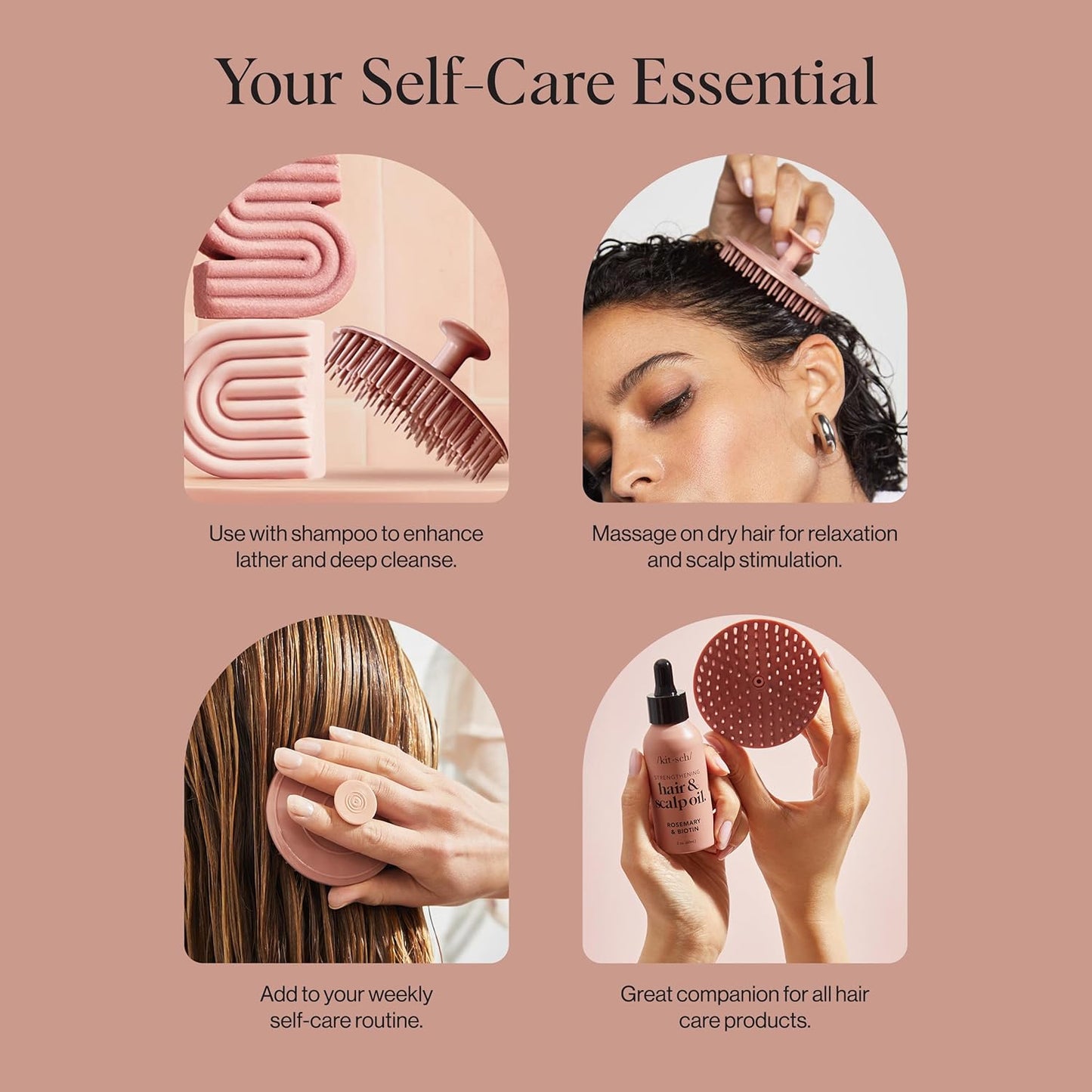 Kitsch Scalp Massager for Hair Care - Scalp Scrubber, Shampoo Brush & Exfoliator for Scalps- Hair Scrubber for Relaxing Bath - Terracotta