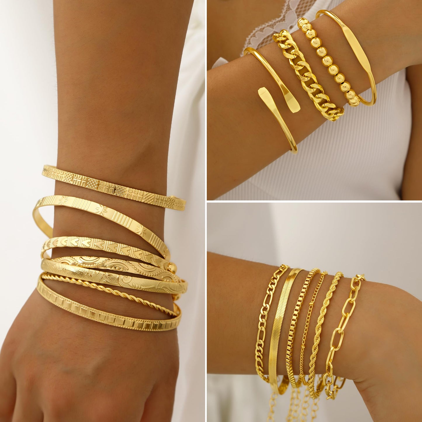 Jewelry 68 Pcs Gold Jewelry Set for Women with 7 Necklace, 17 Bracelet, 5 Hoop Earrings, 15 Stud Earrings, 24 Knuckle Rings for Women Jewelry Set for Women Gift
