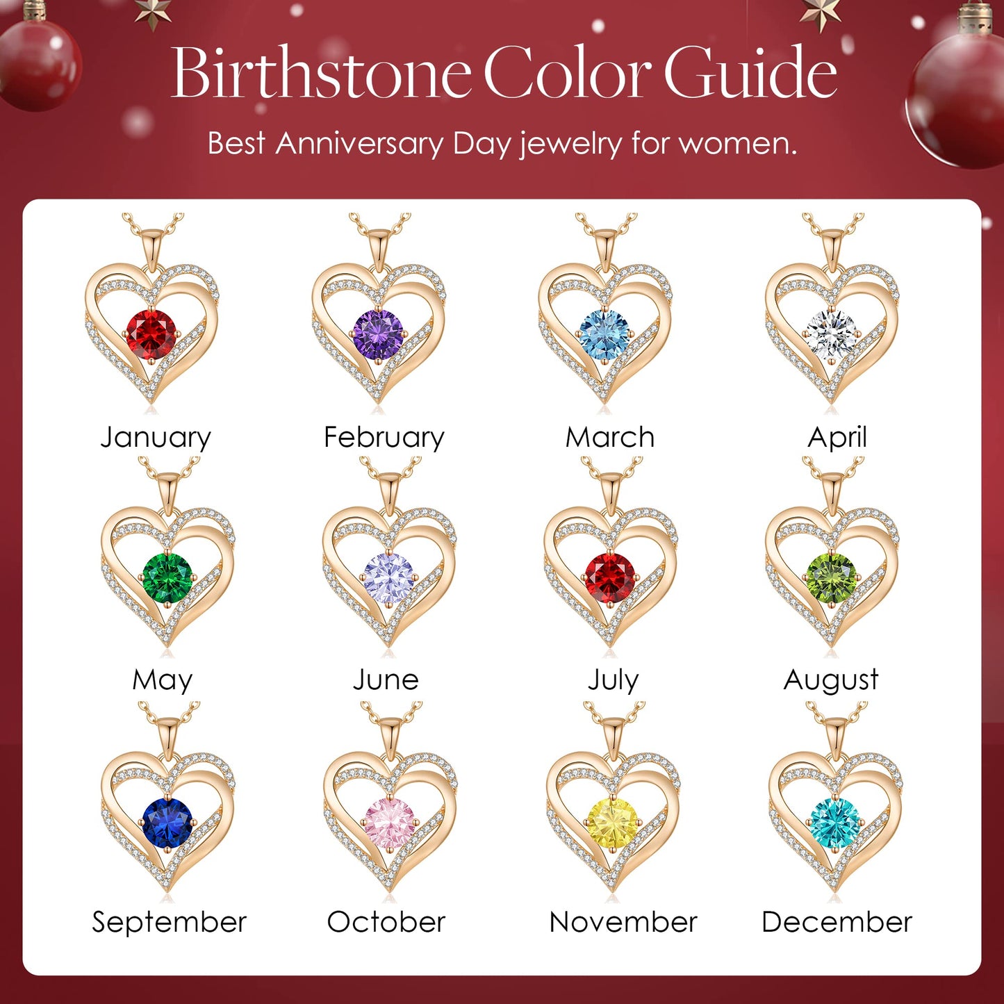 LOUISA SECRET Double Love Heart Birthstone Necklaces for Women, Birthday Gift for Girlfriend, Anniversary Jewelry Gift for Her, 925 Sterling Silver Jewelry Christmas Anniversary Birthday Present Gifts for Wife Girlfriend Mom Grandma Daughter