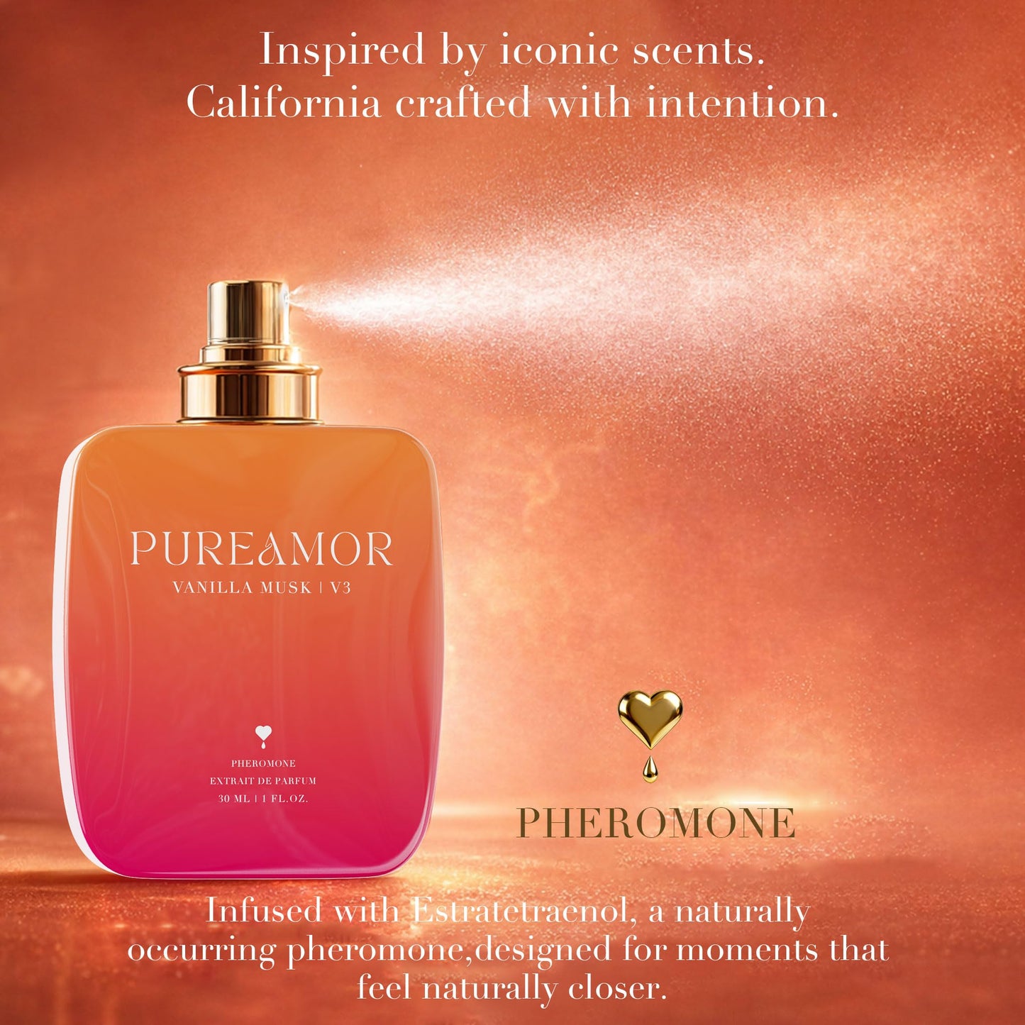 PUREAMOR Pheromone Perfume for Women, Moonlight Mellow Extrait de Parfum - Long Lasting Sweet Floral Gourmand Scent, 30% High Concentration, Full Size Fragrance Spray, 1.0 oz / 30 ml