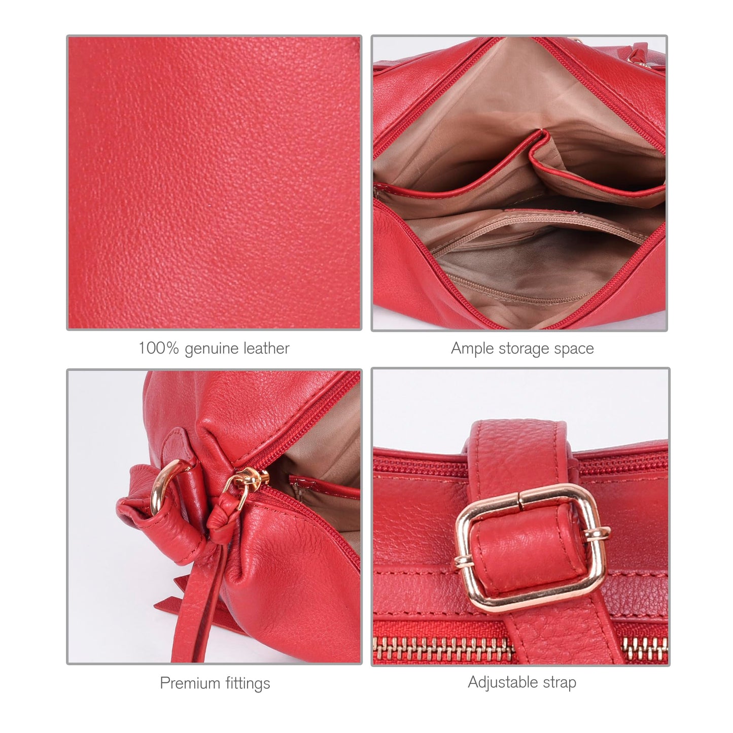 Oak Leathers Women's Crossbody Bag - Genuine Leather Crossover Shoulder Purse With Adjustable Sling Strap - Medium Size