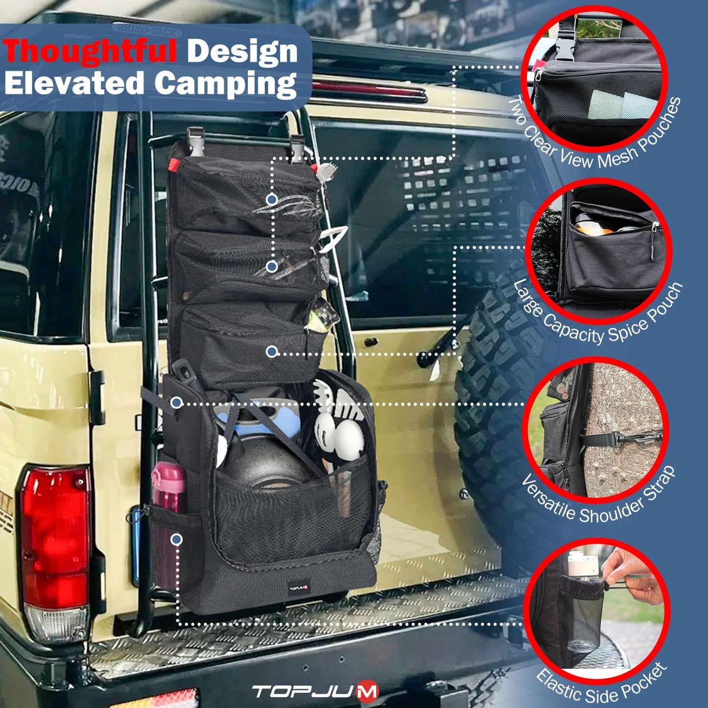 TOPJUM Camp Kitchen Organizer with Hanging Storage & Paper Towel Holder