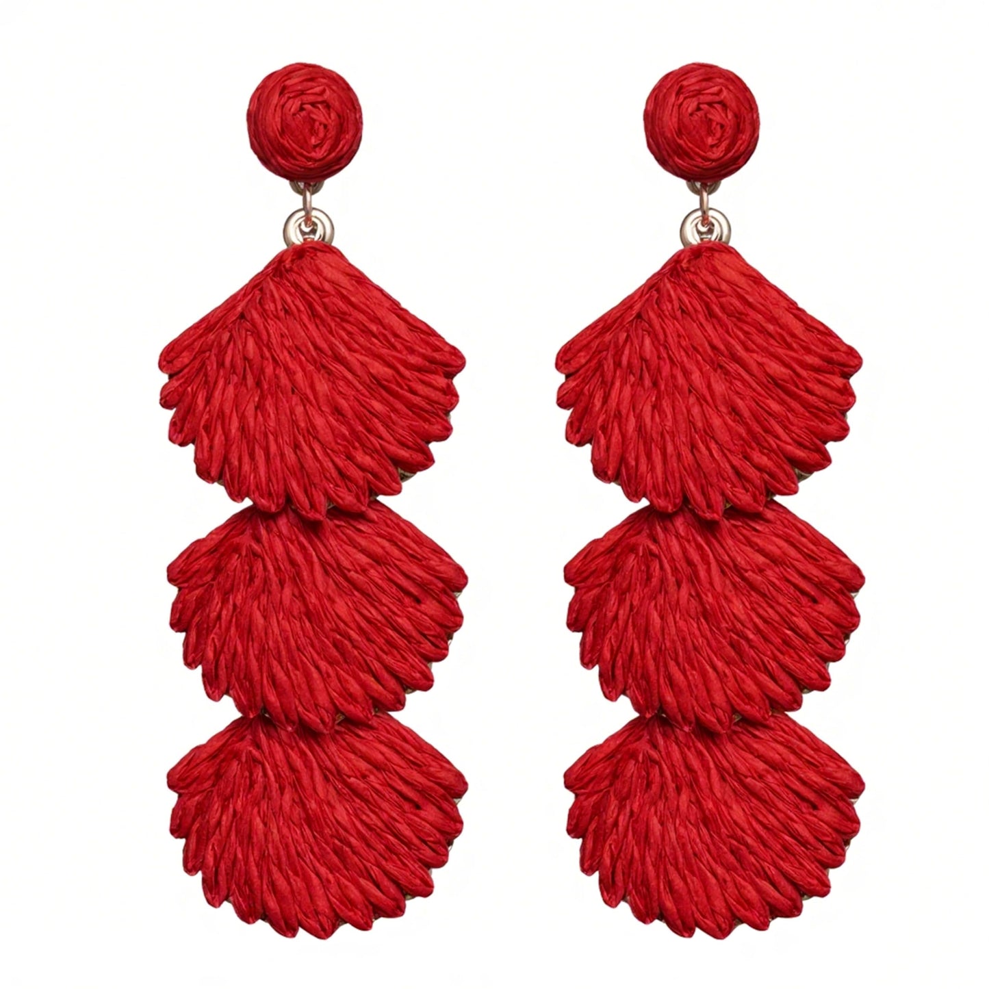 Raffia Dangle Earrings for Women - Boho Statement Rattan Drop Jewelry with Shell Design, Lightweight Summer Beach Trendy Accessories