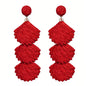 Raffia Dangle Earrings for Women - Boho Statement Rattan Drop Jewelry with Shell Design, Lightweight Summer Beach Trendy Accessories