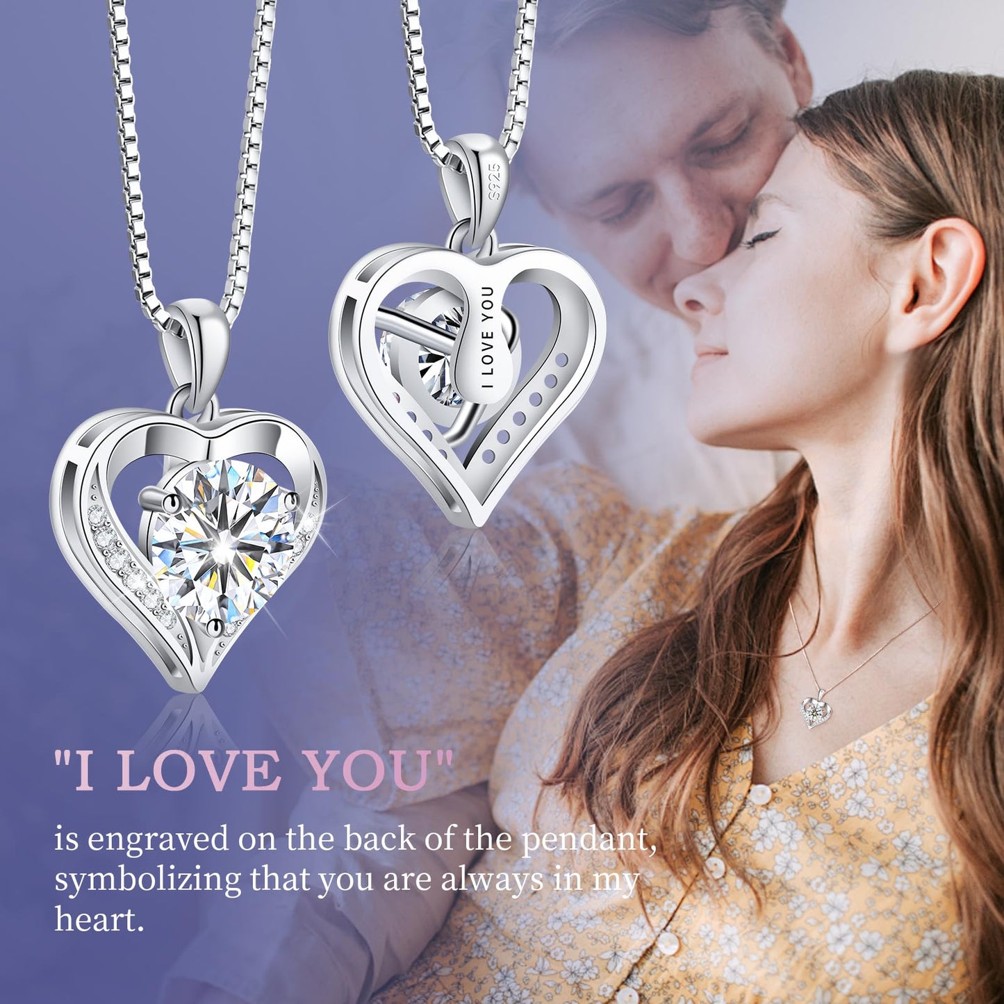 Gorgeous Moissanite Necklaces for Women - Sterling Silver 1-3CT D Color Moissanite Pendant Necklace, Mother Day Birthday Gifts for Mom Wife Girlfriend Daughter, Wedding Anniversary Christmas Jewelry Gift