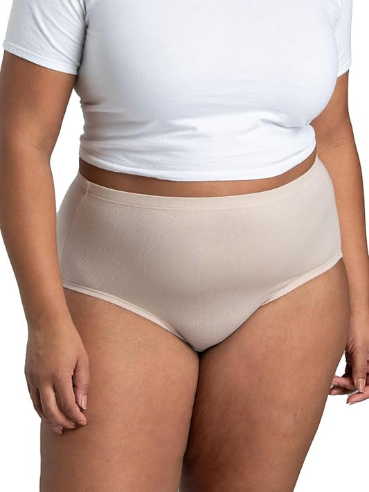 Fruit Of The Loom Womens Breathable Underwear, Moisture Wicking Keeps You Cool & Comfortable, Available In Plus Size Briefs, Cotton Mesh - Plus Size Brief - 10 Pack - Pink/Cream/Blue, 10 US