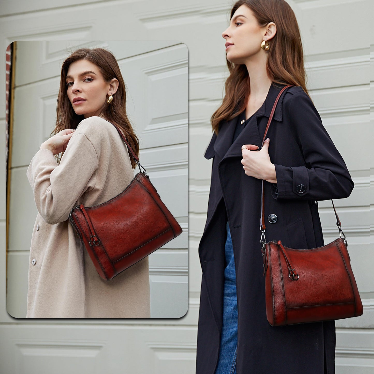 Iswee Leather Crossbody Bags for Women Shoulder Purse Medium Hobo Genuine Leather Satchel Purses and Handbags