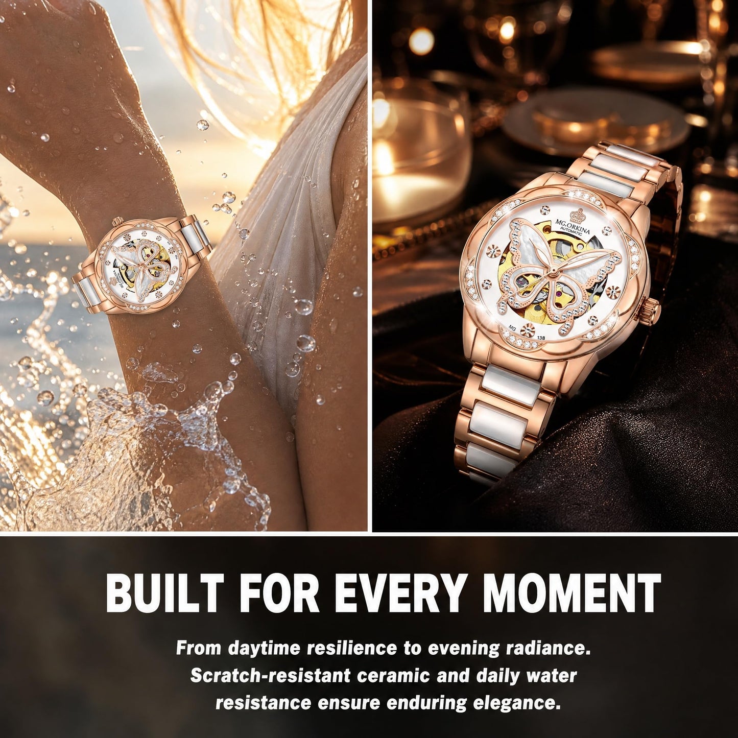 Vetra Women Watches Automatic Luxury Diamond Dress Ladies Watch Fashion Waterproof Ceramic Strap Rose Gold Self Winding Female Wrist Watch