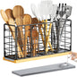 Metal Kitchen Utensil Holder with 4 Adjustable Compartments & Fast-Drying Base